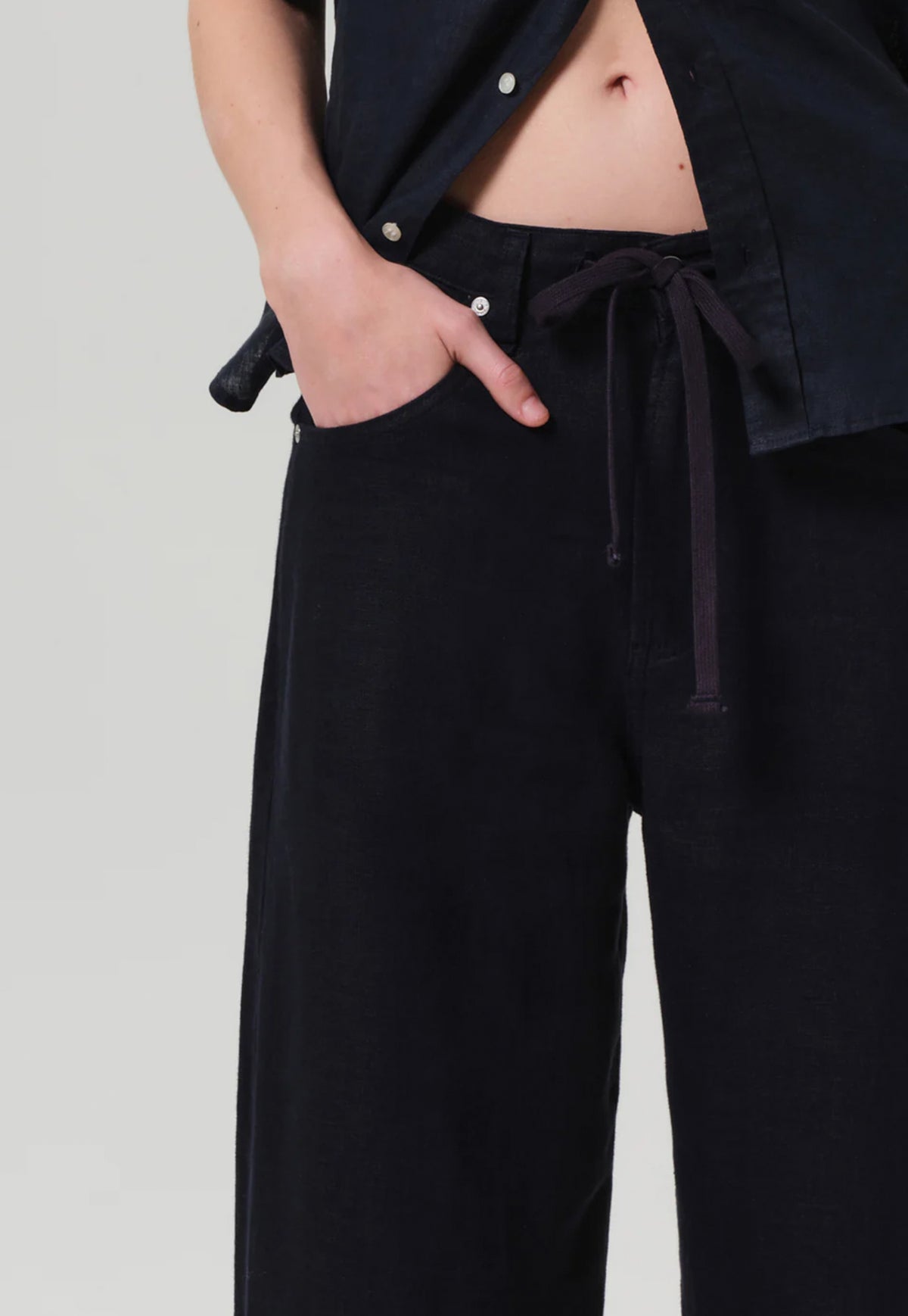 Brynn Drawstring Linen Trouser - Navy