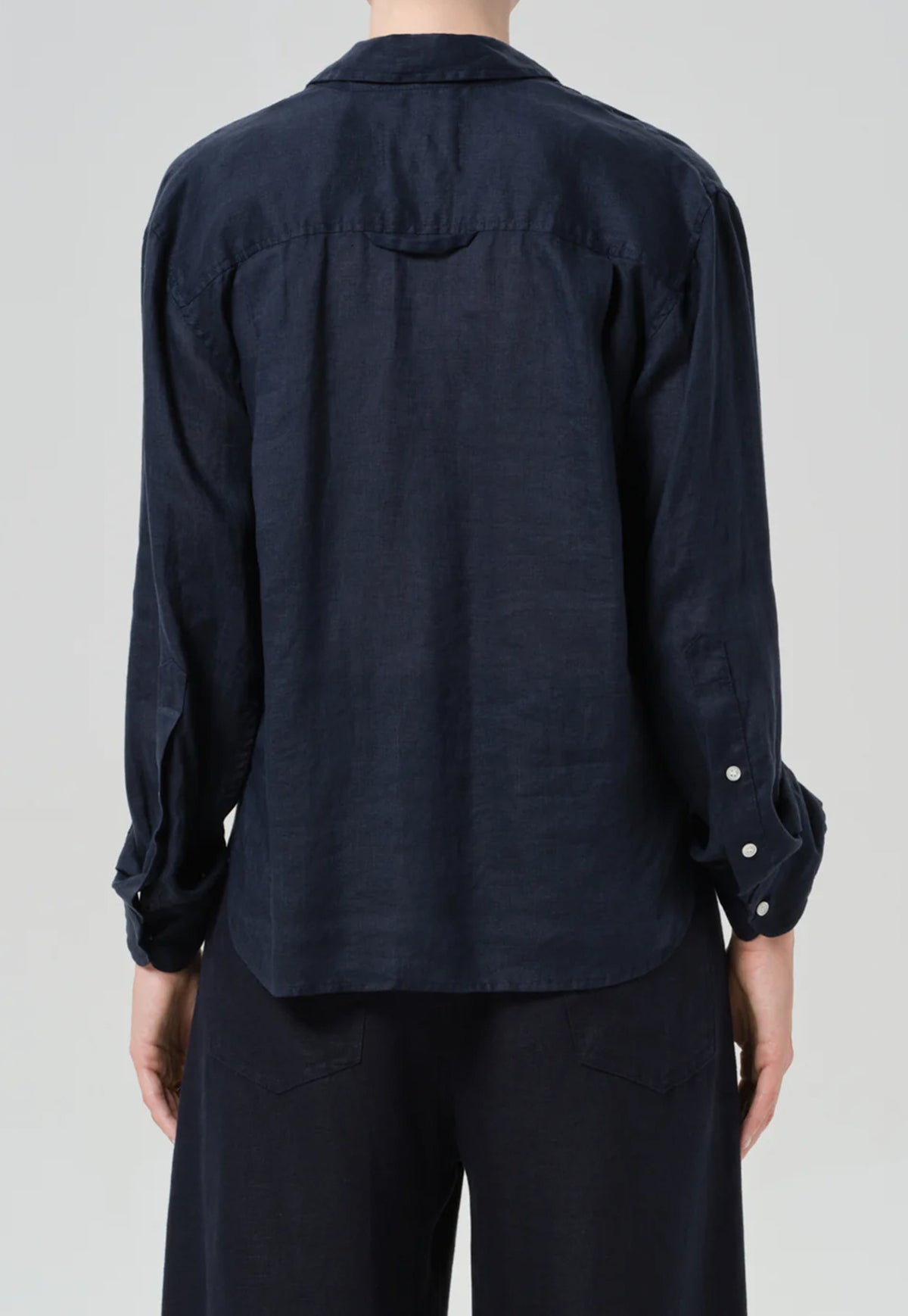 Kayla Shrunken Linen Shirt - Navy