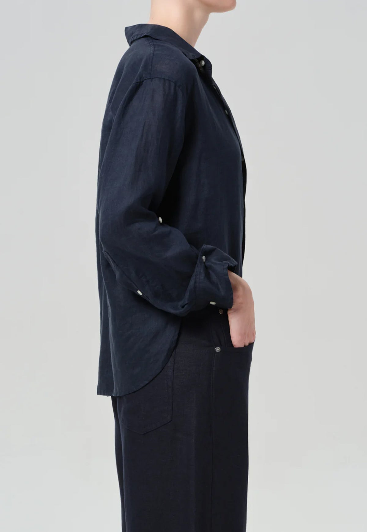 Kayla Shrunken Linen Shirt - Navy