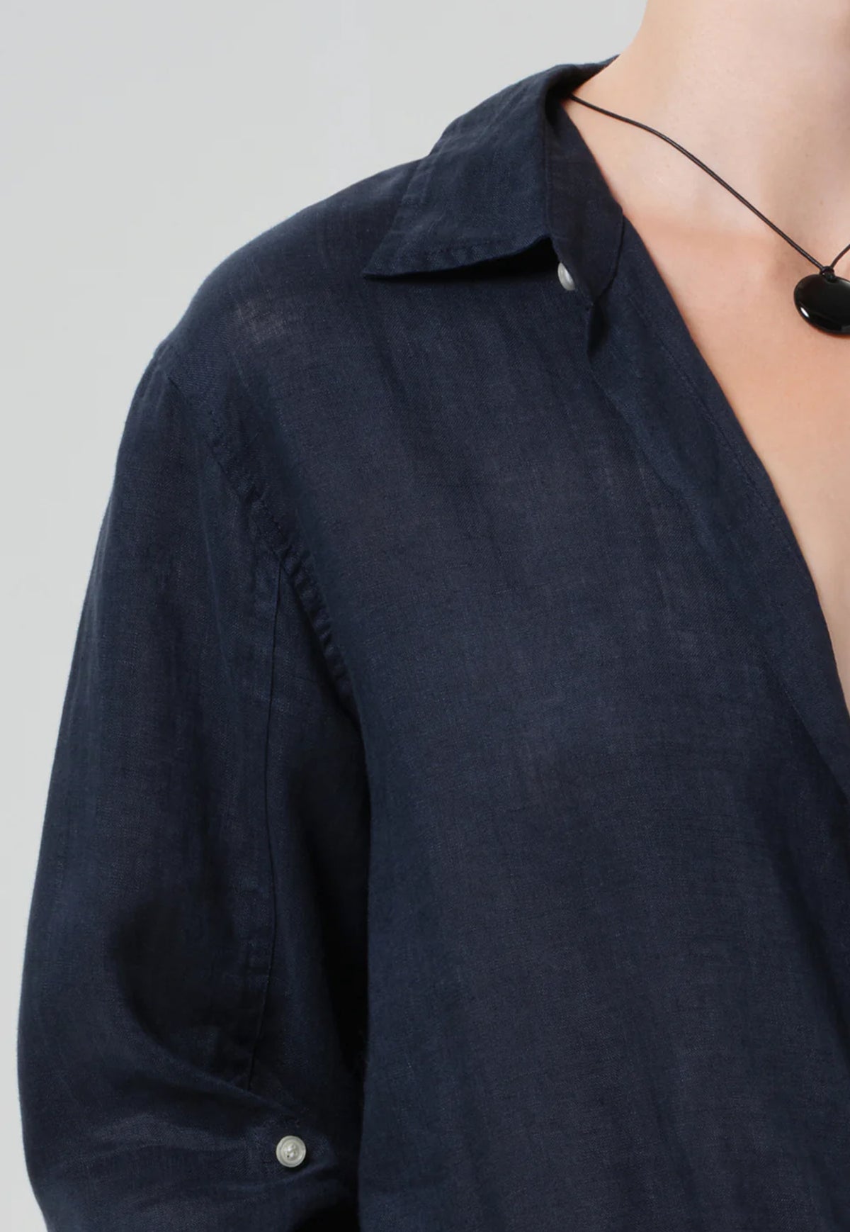 Kayla Shrunken Linen Shirt - Navy