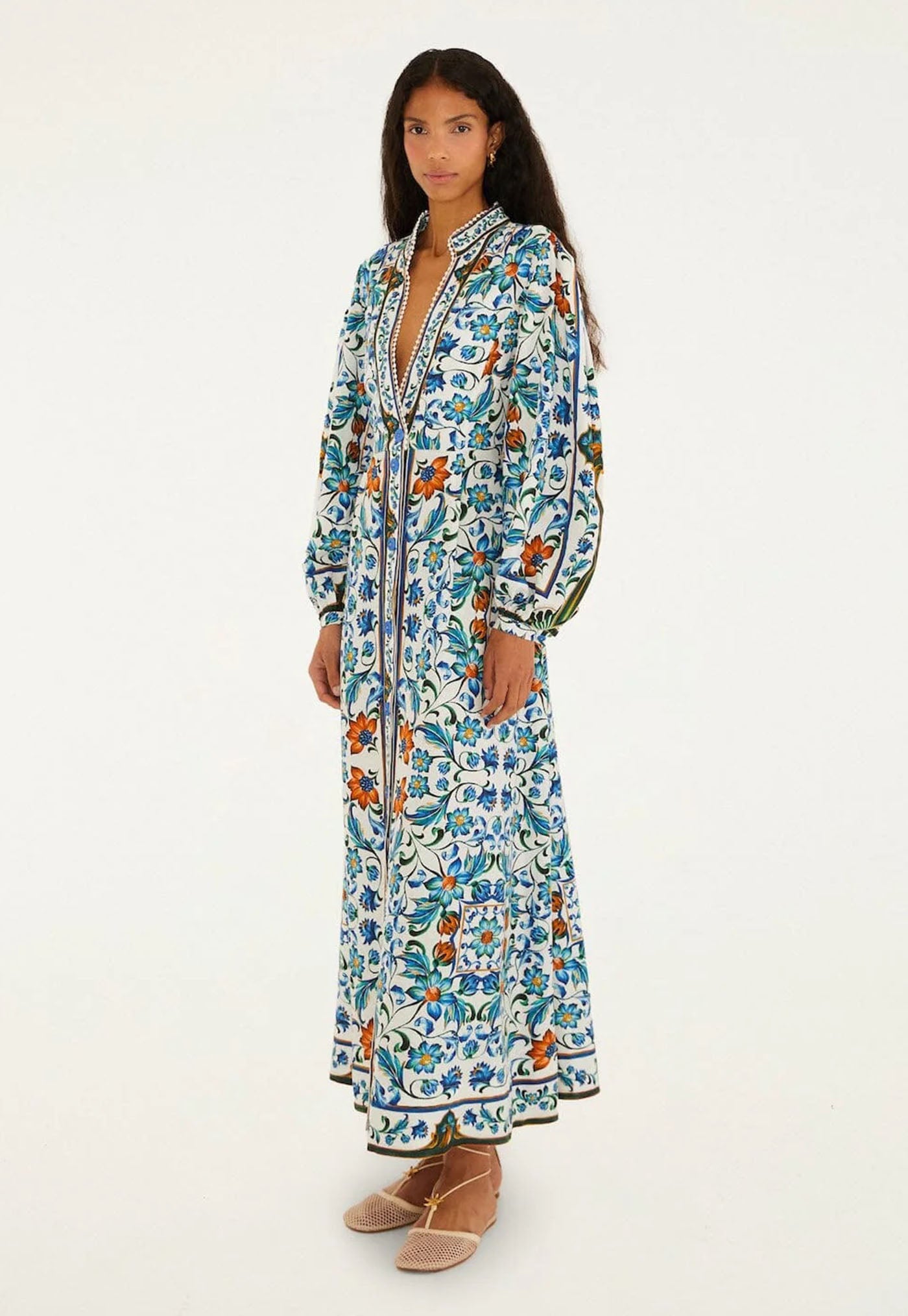 Flora Tile Maxi Dress - Off White