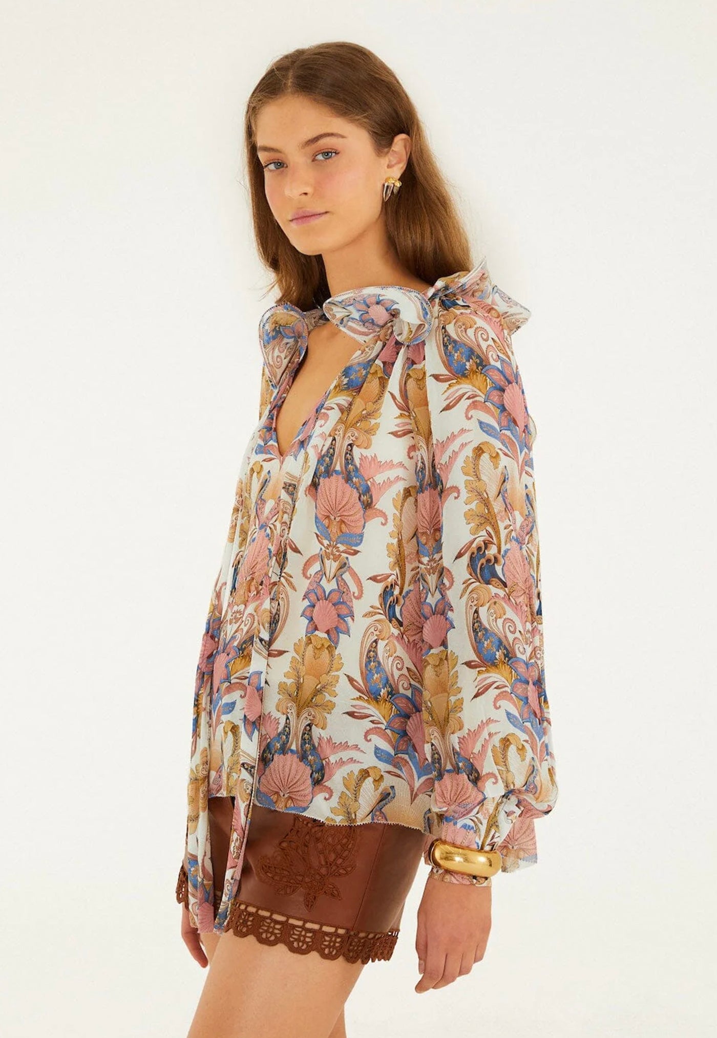 Sea Garden Ruffled Long Sleeve Blouse  - Off White