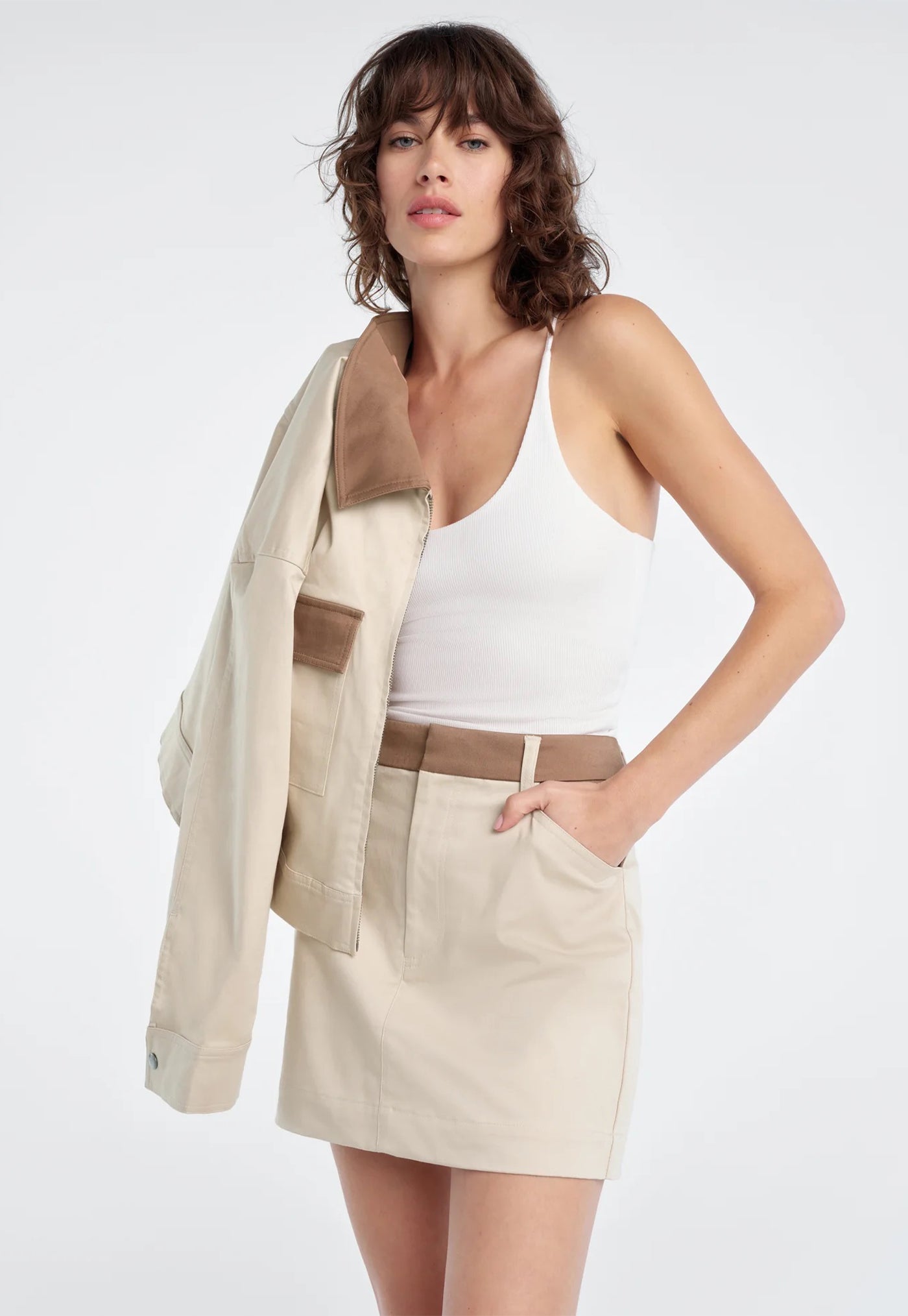 The Monica Skirt - Beige w/ Khaki Contrast