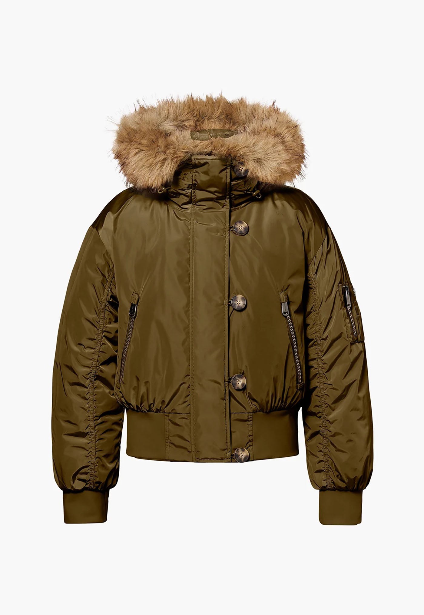 Jeanne Faux Border Ski Jacket - Dark Olive