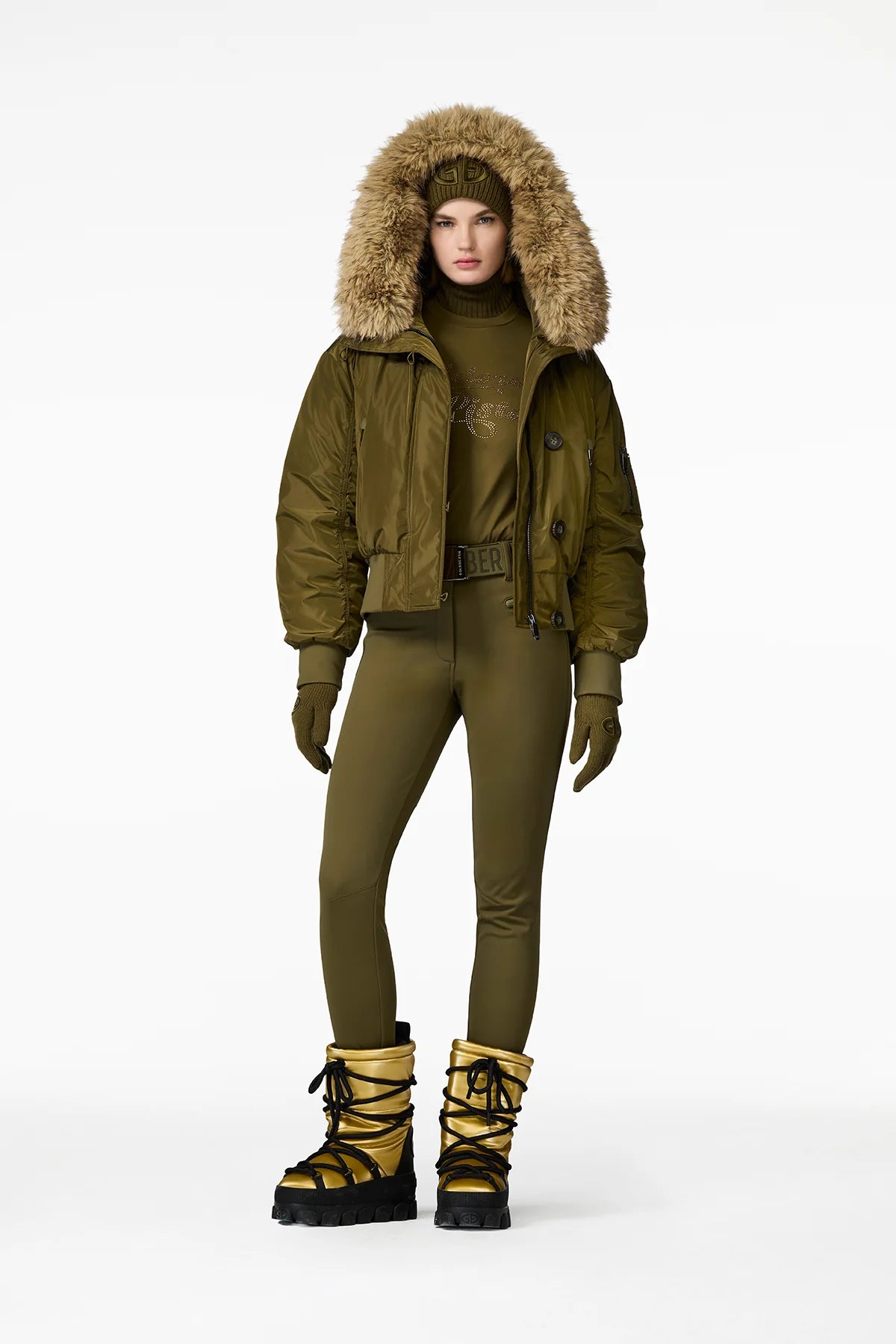 Jeanne Faux Border Ski Jacket - Dark Olive