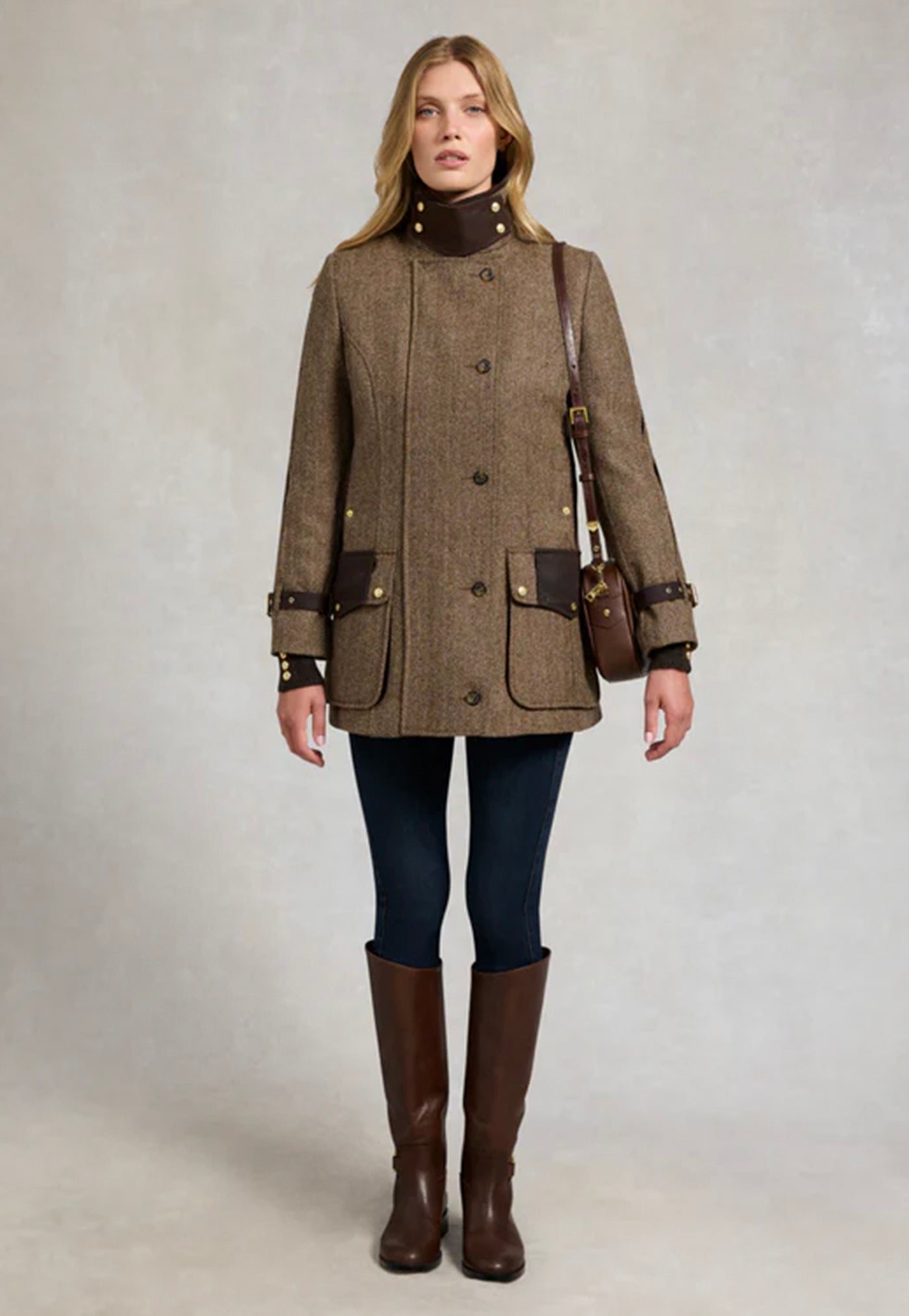 Balmoral Field Coat - Large Scale Brown Herringbone