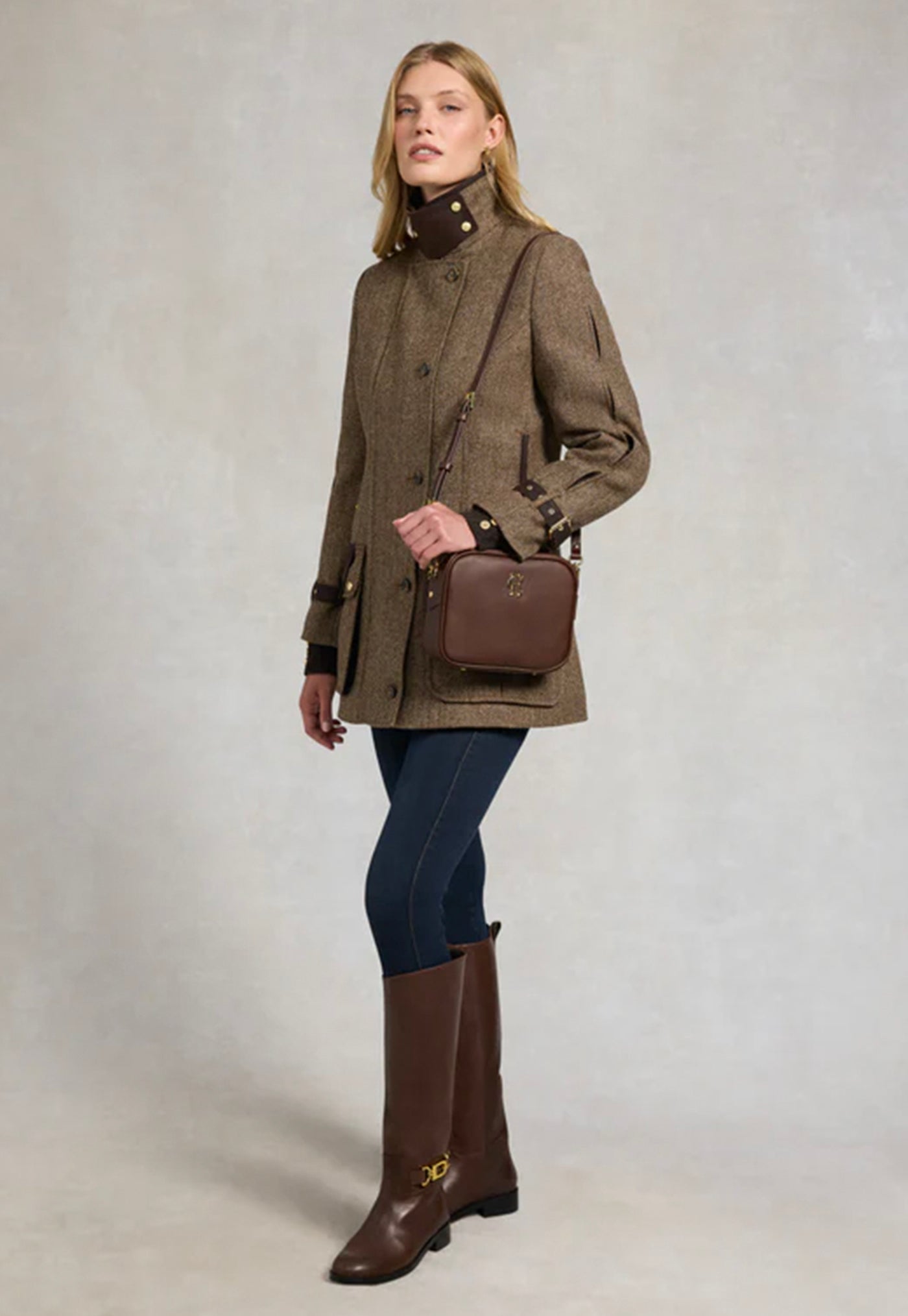 Balmoral Field Coat - Large Scale Brown Herringbone