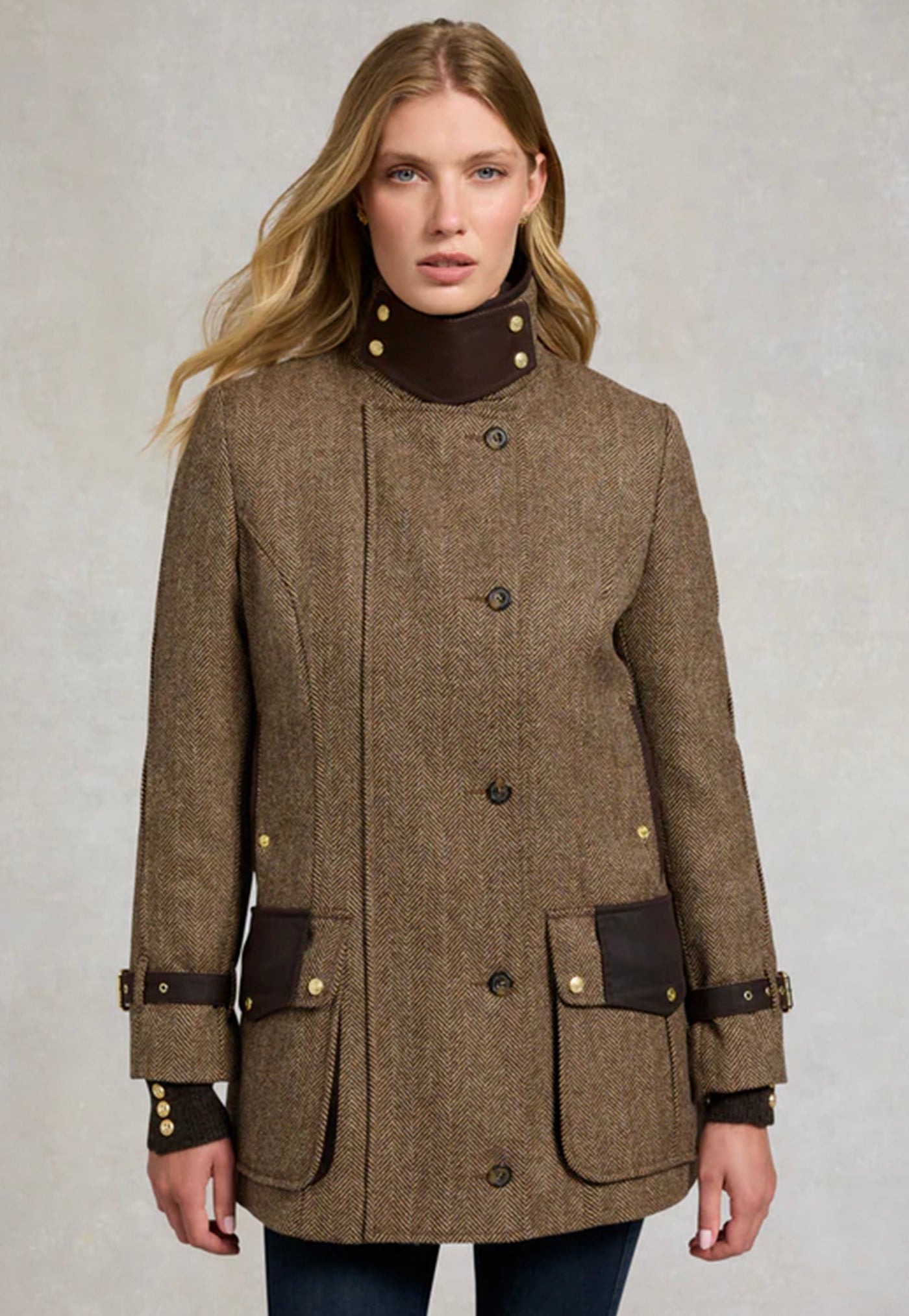 Balmoral Field Coat - Large Scale Brown Herringbone