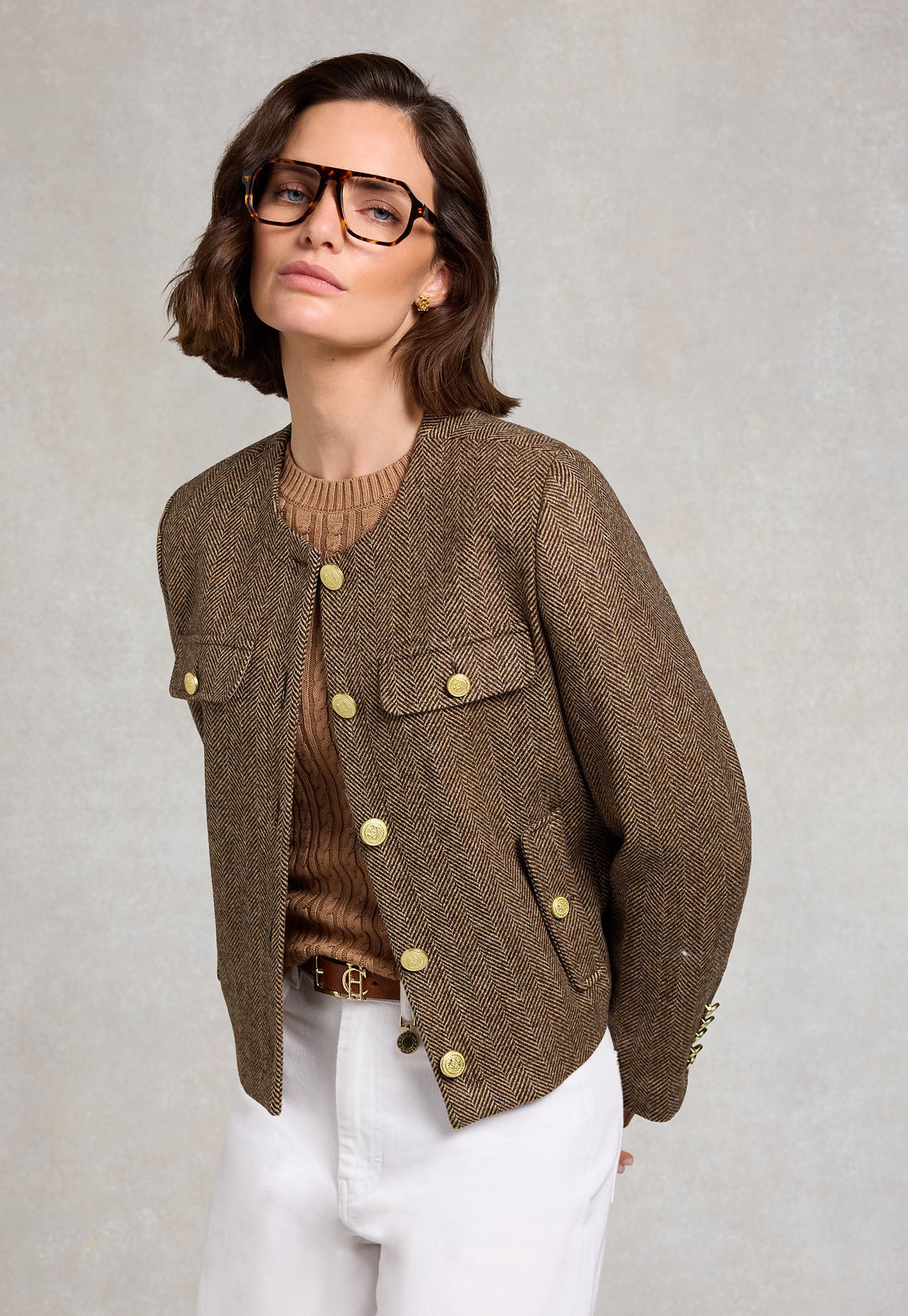 Chelsea Jacket - Large Scale Brown Herringbone