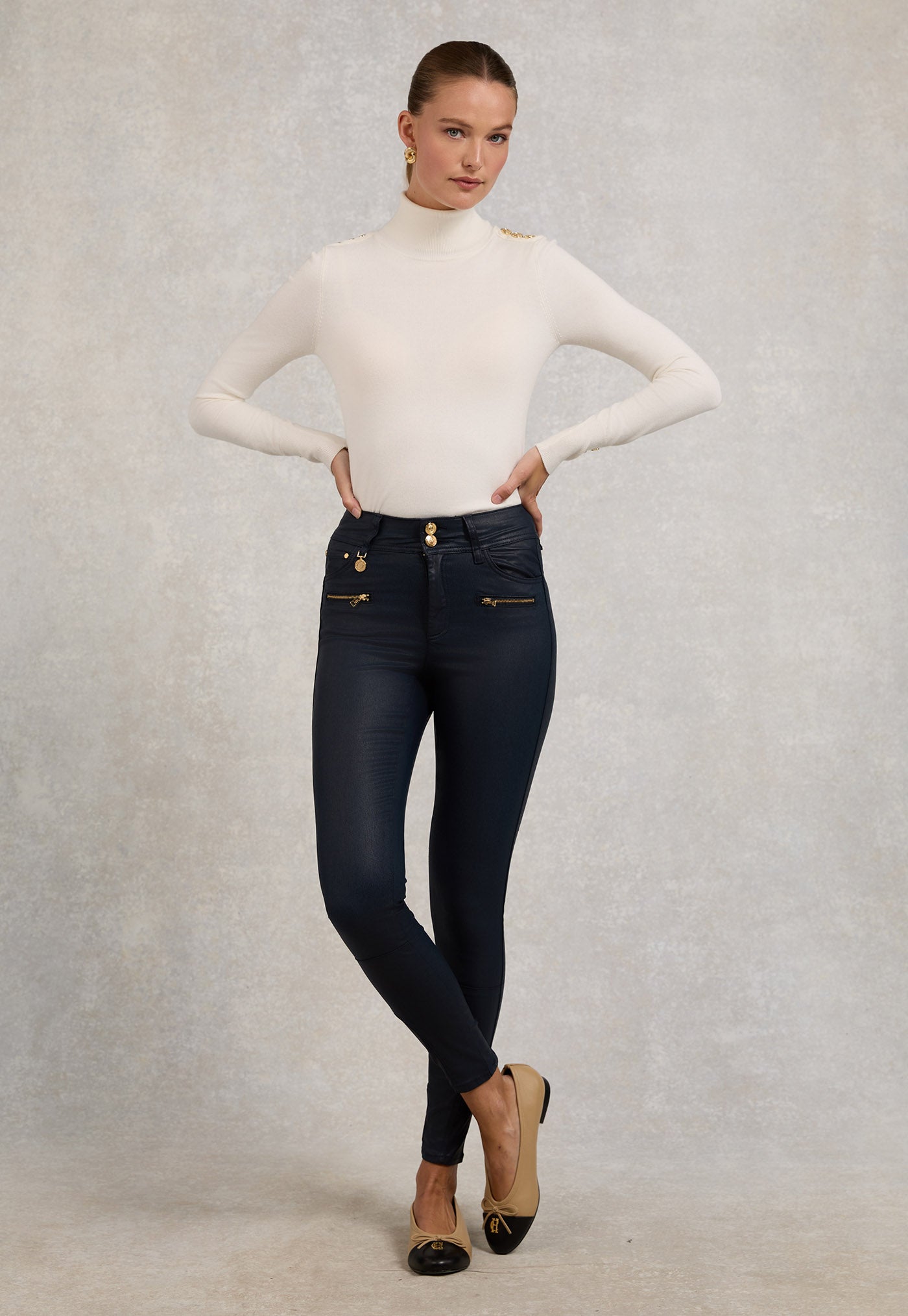 Coated Jodhpur Jean - Navy