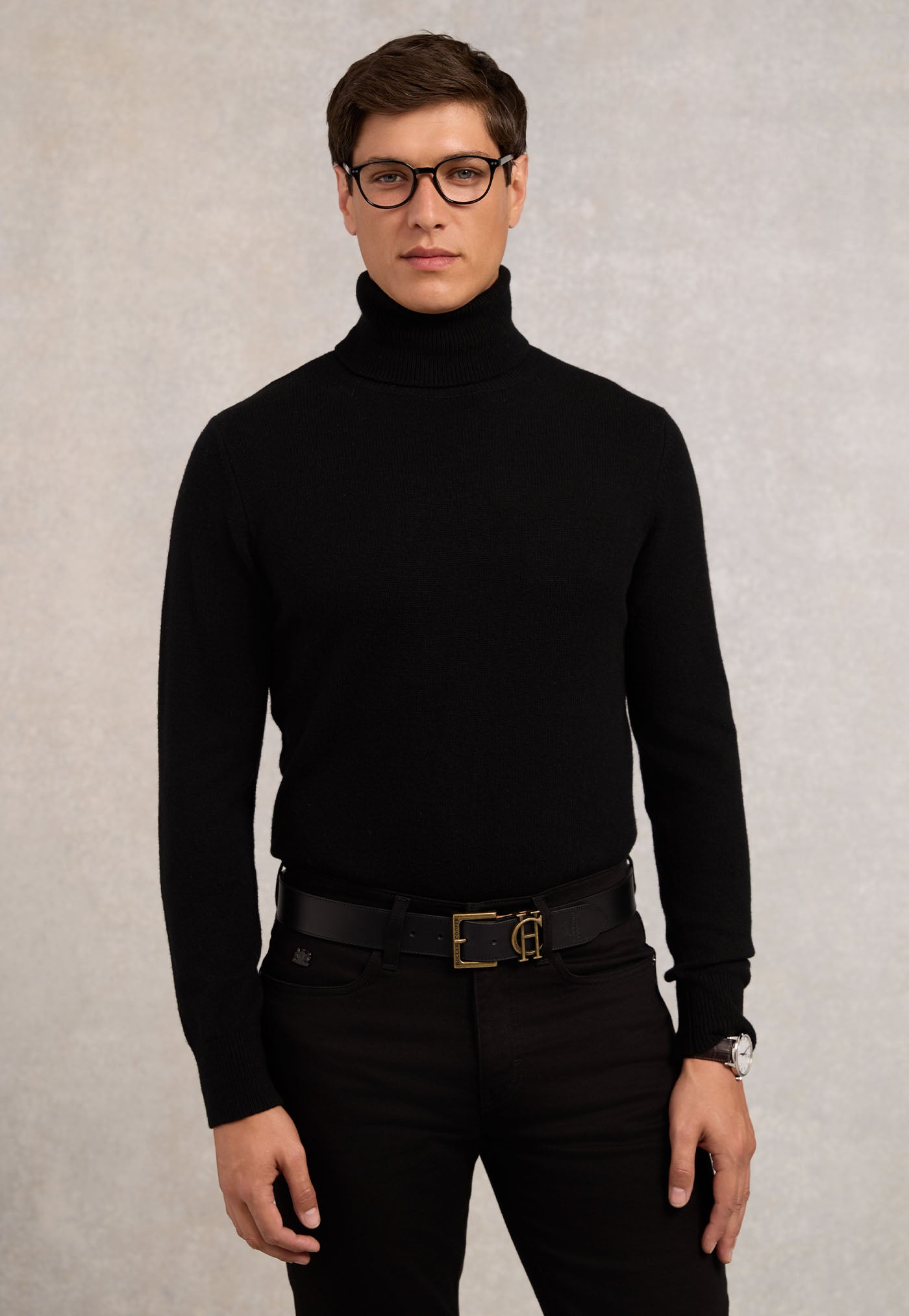 Men's Fine Roll Neck Knit - Black