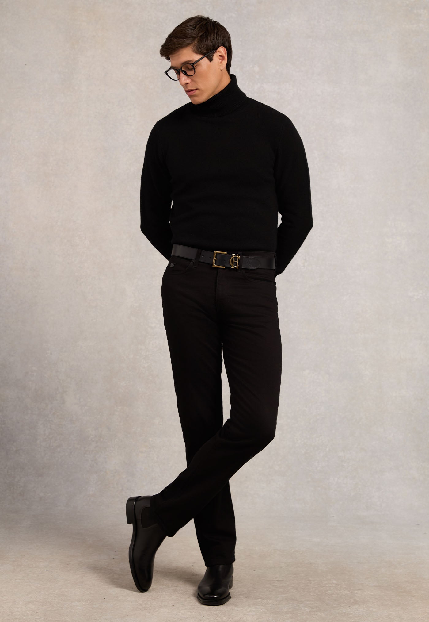 Men's Fine Roll Neck Knit - Black