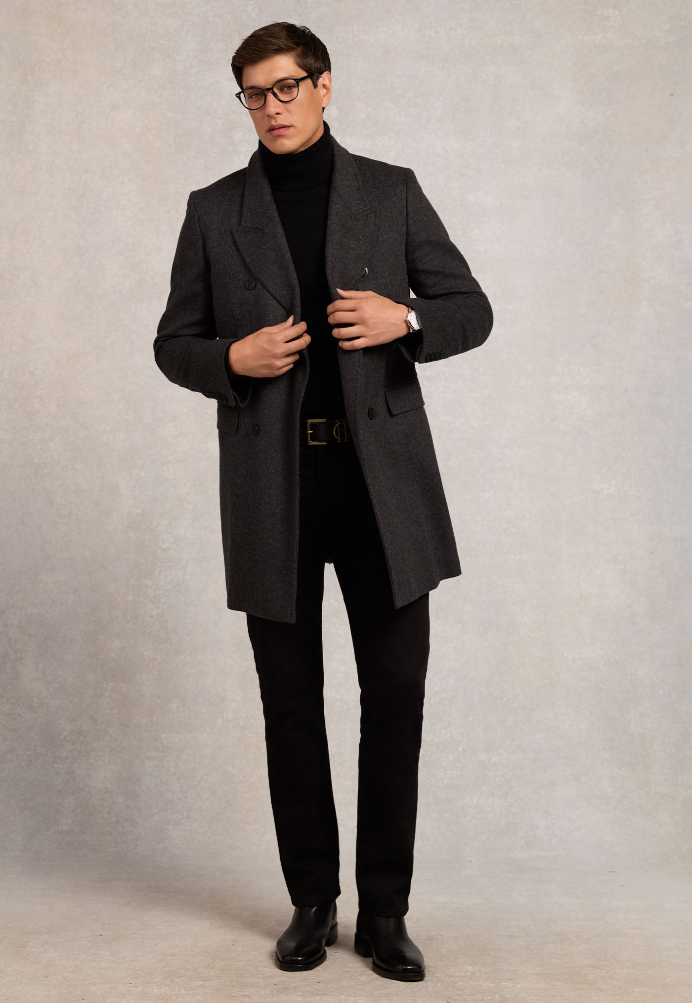 Men's Fine Roll Neck Knit - Black