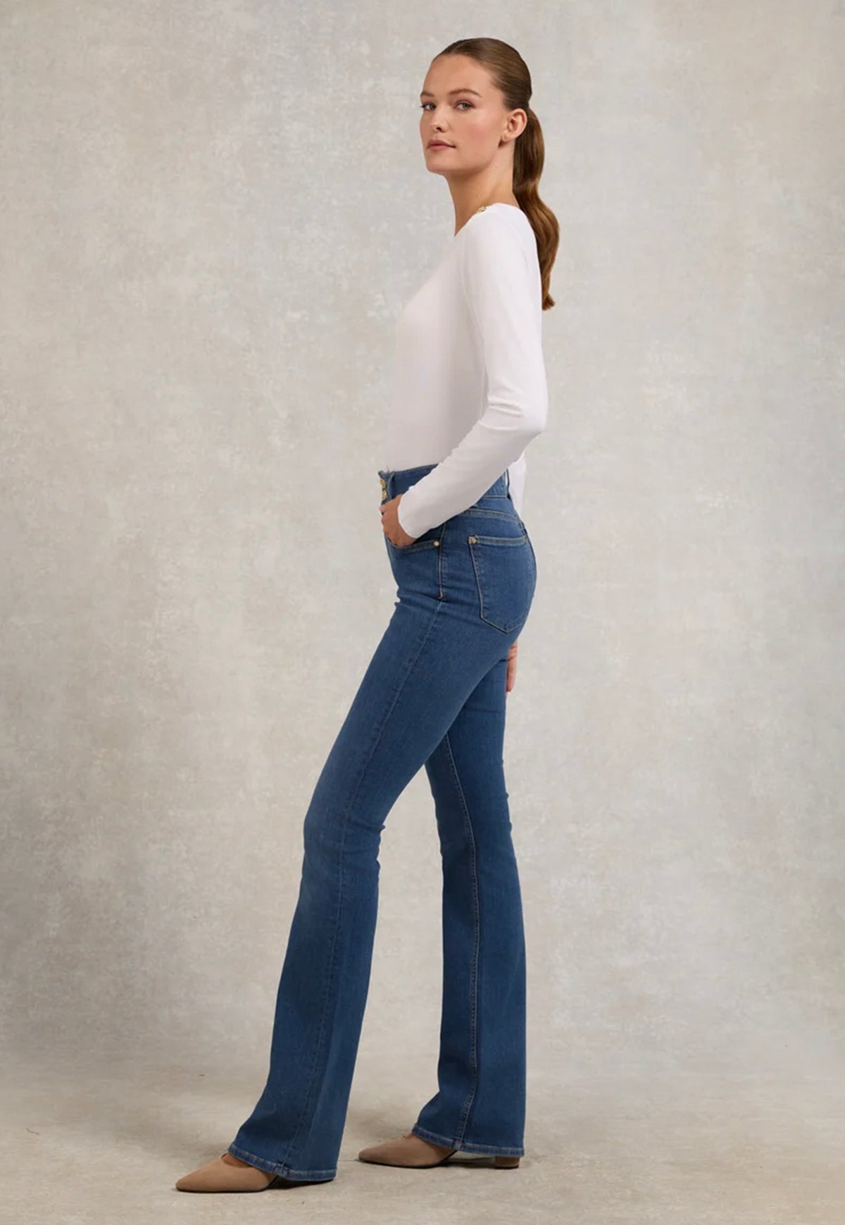 High Rise Flared Jean - Denim