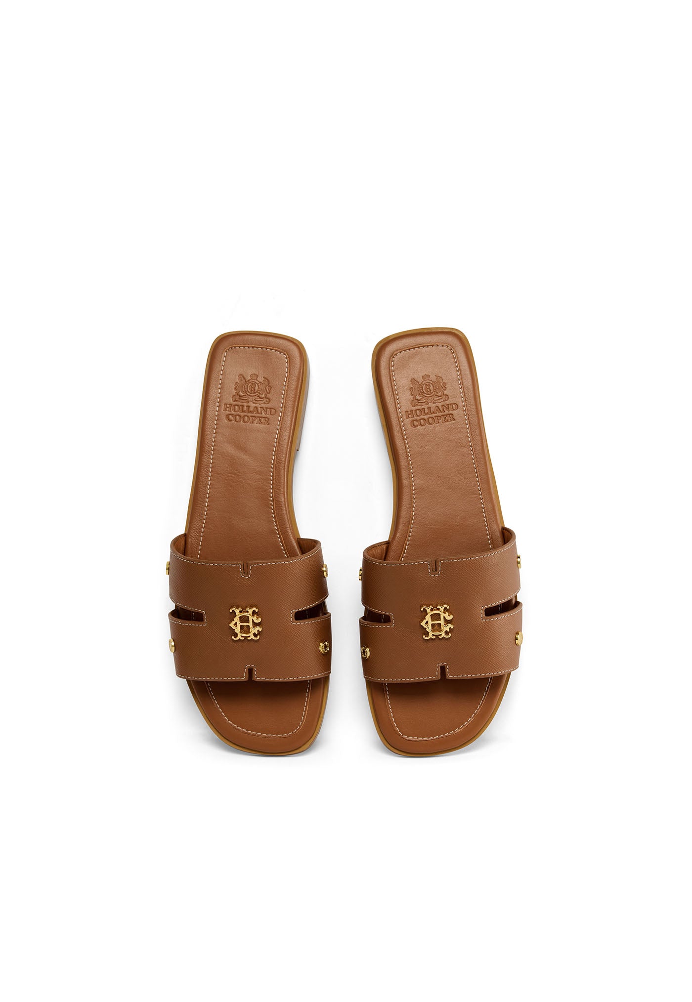 Heraldic Monogram Slides - Tan Saffiano