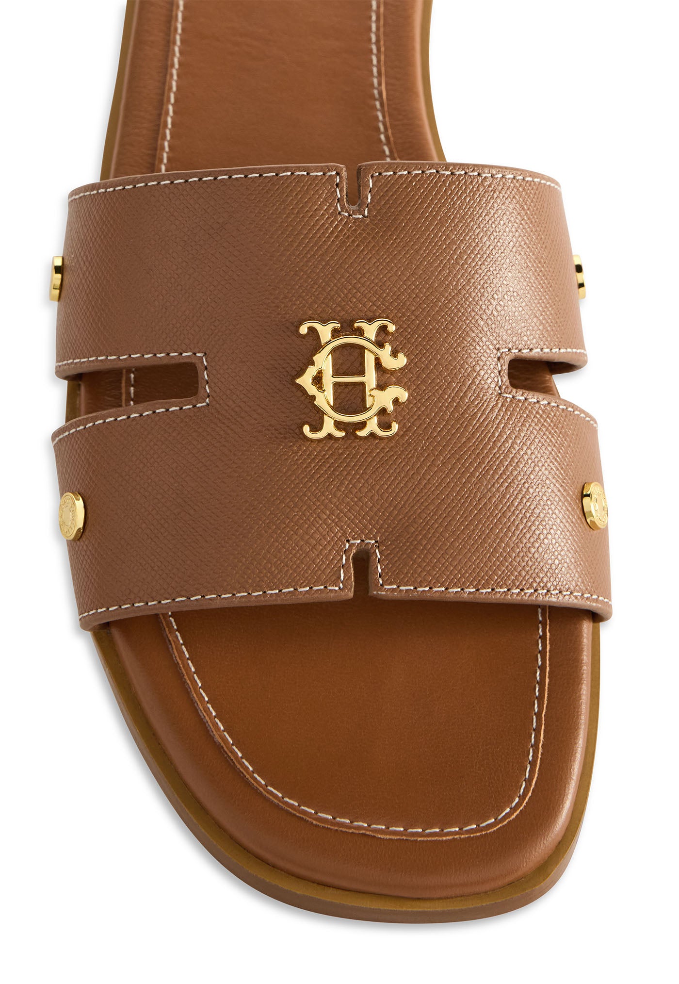 Heraldic Monogram Slides - Tan Saffiano