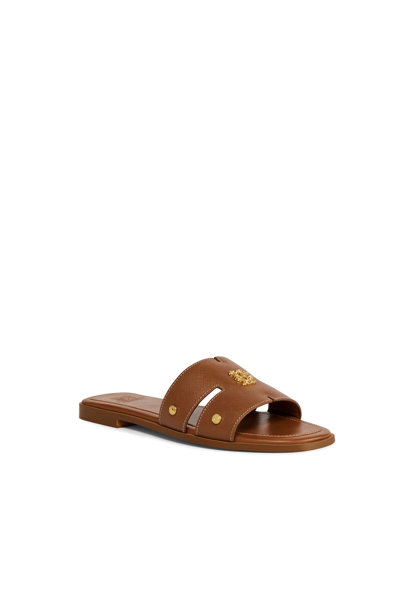 Heraldic Monogram Slides - Tan Saffiano