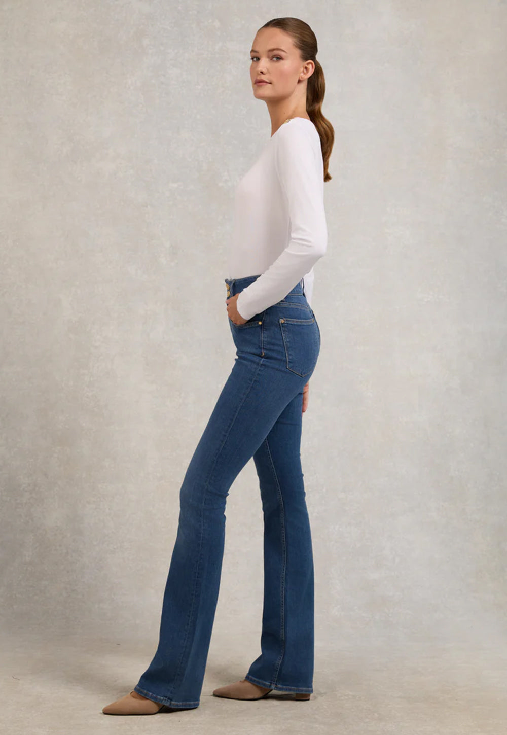 High Rise Flared Jean - Denim