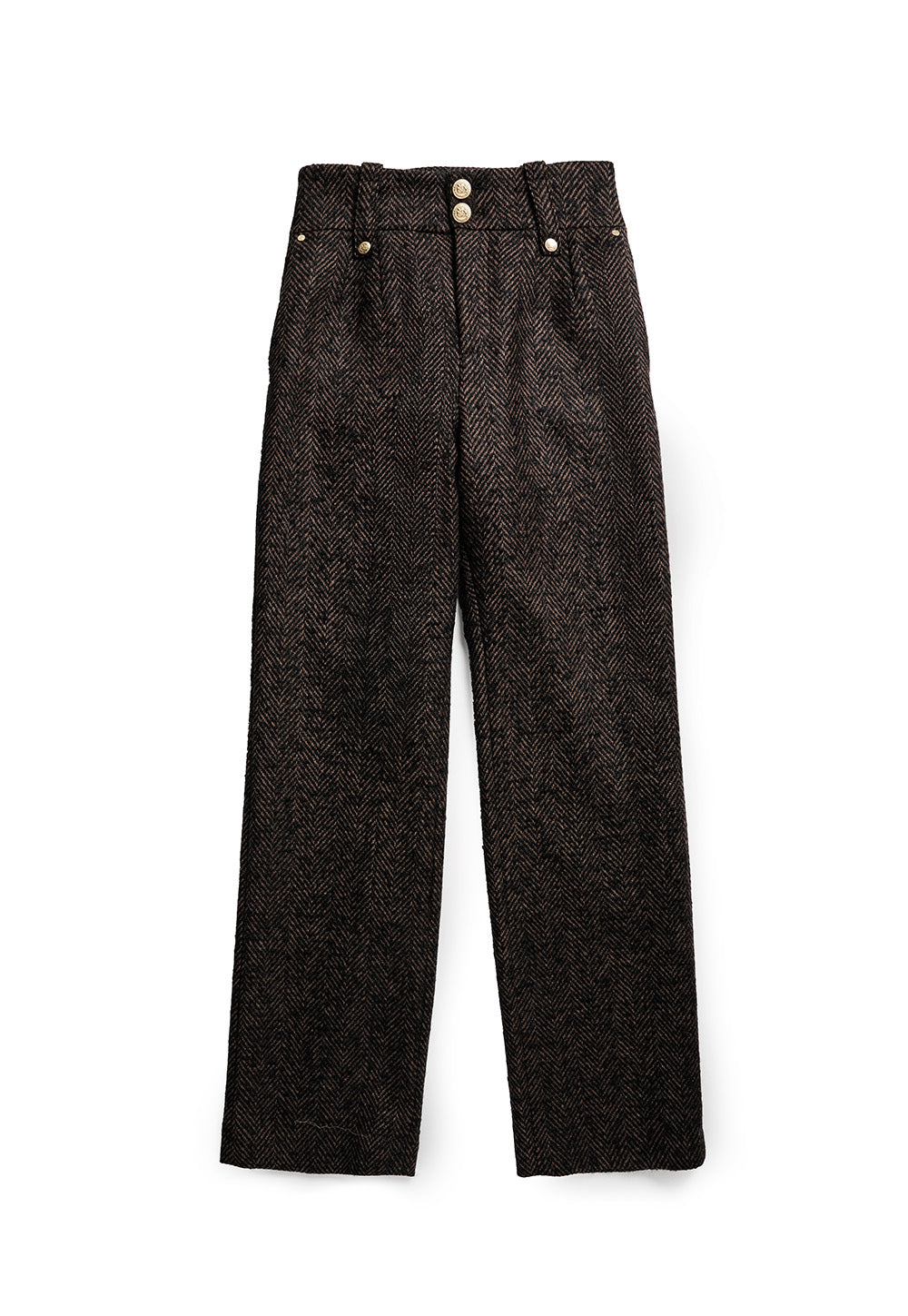 High Waisted Straight Trouser - Walnut Herringbone