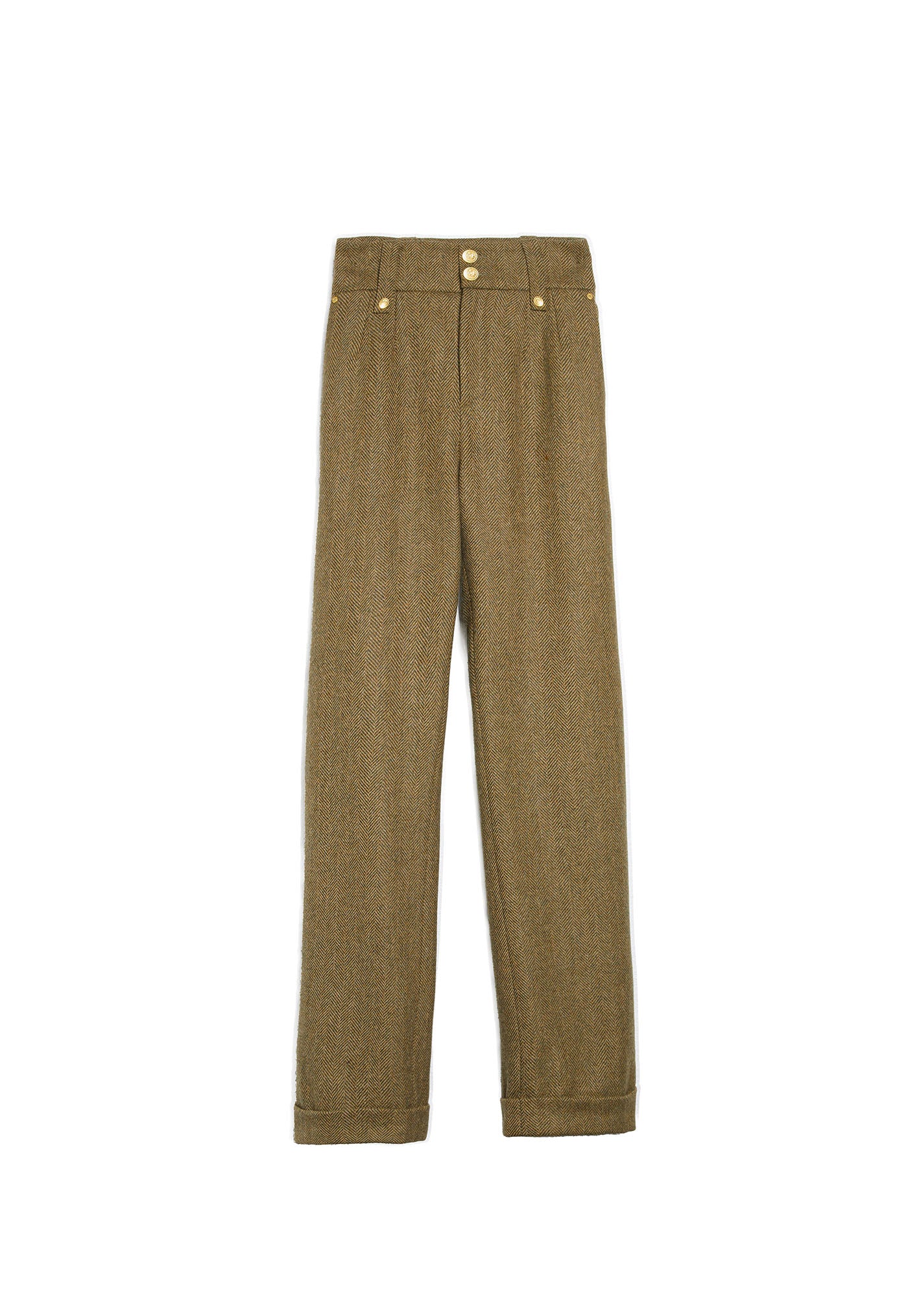 High Waisted Wide Leg Trouser - Moss Herringbone