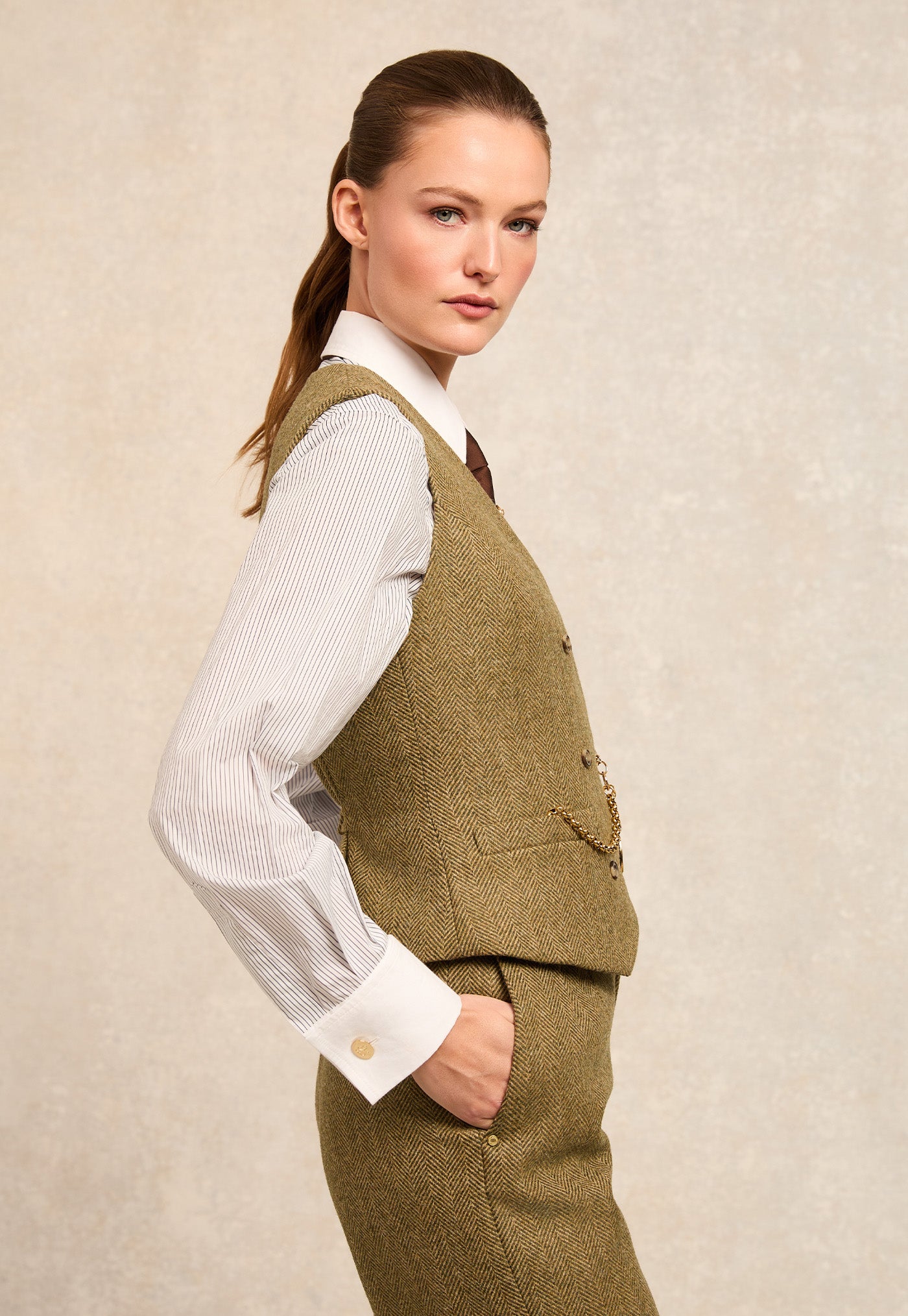 Kensington Waistcoat - Moss Herringbone