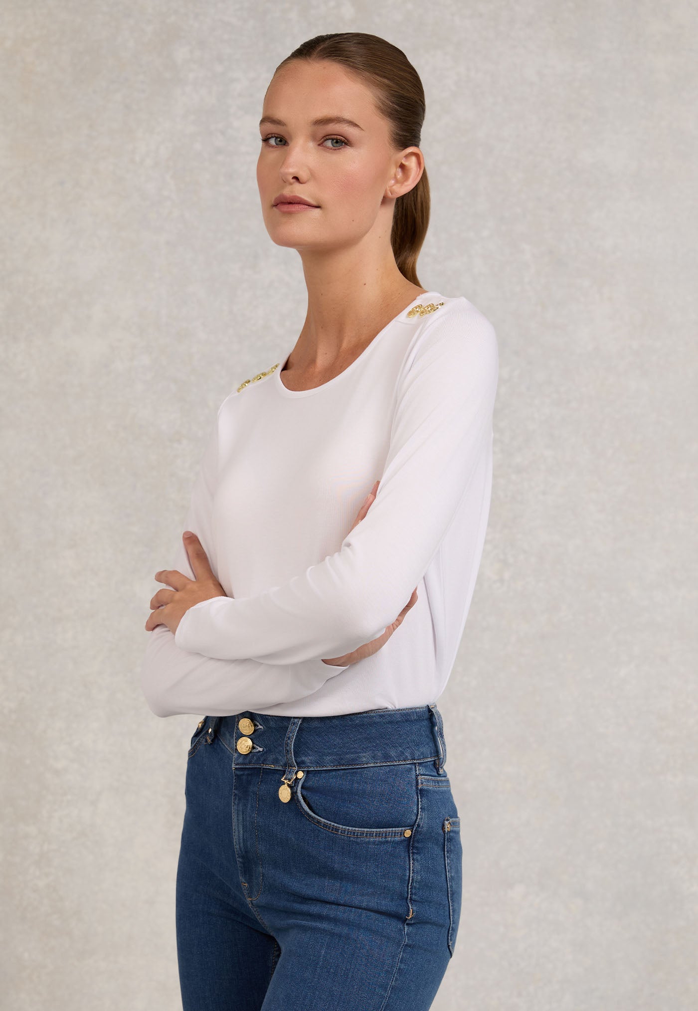 Long Sleeve Crew Neck Tee - White