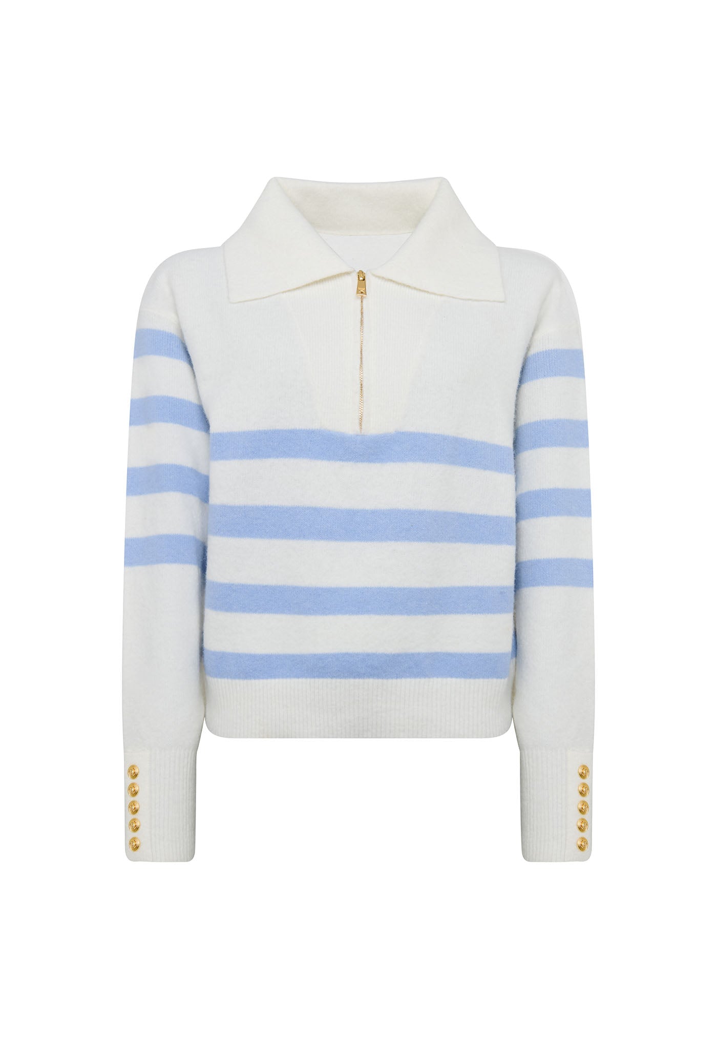 Lydia Quarter Zip Knit - Natural Powder Blue