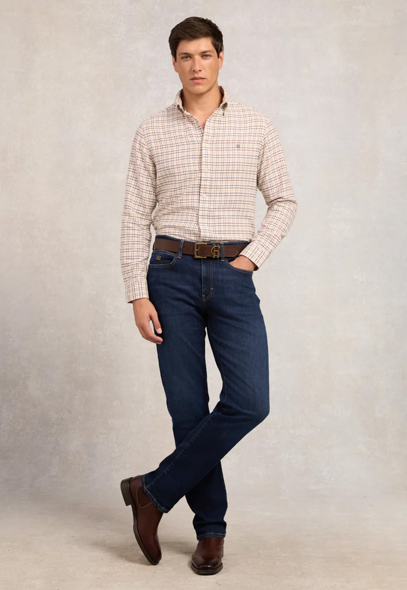 Men's Classic Button Down Shirt - Cheltenham Camel Check