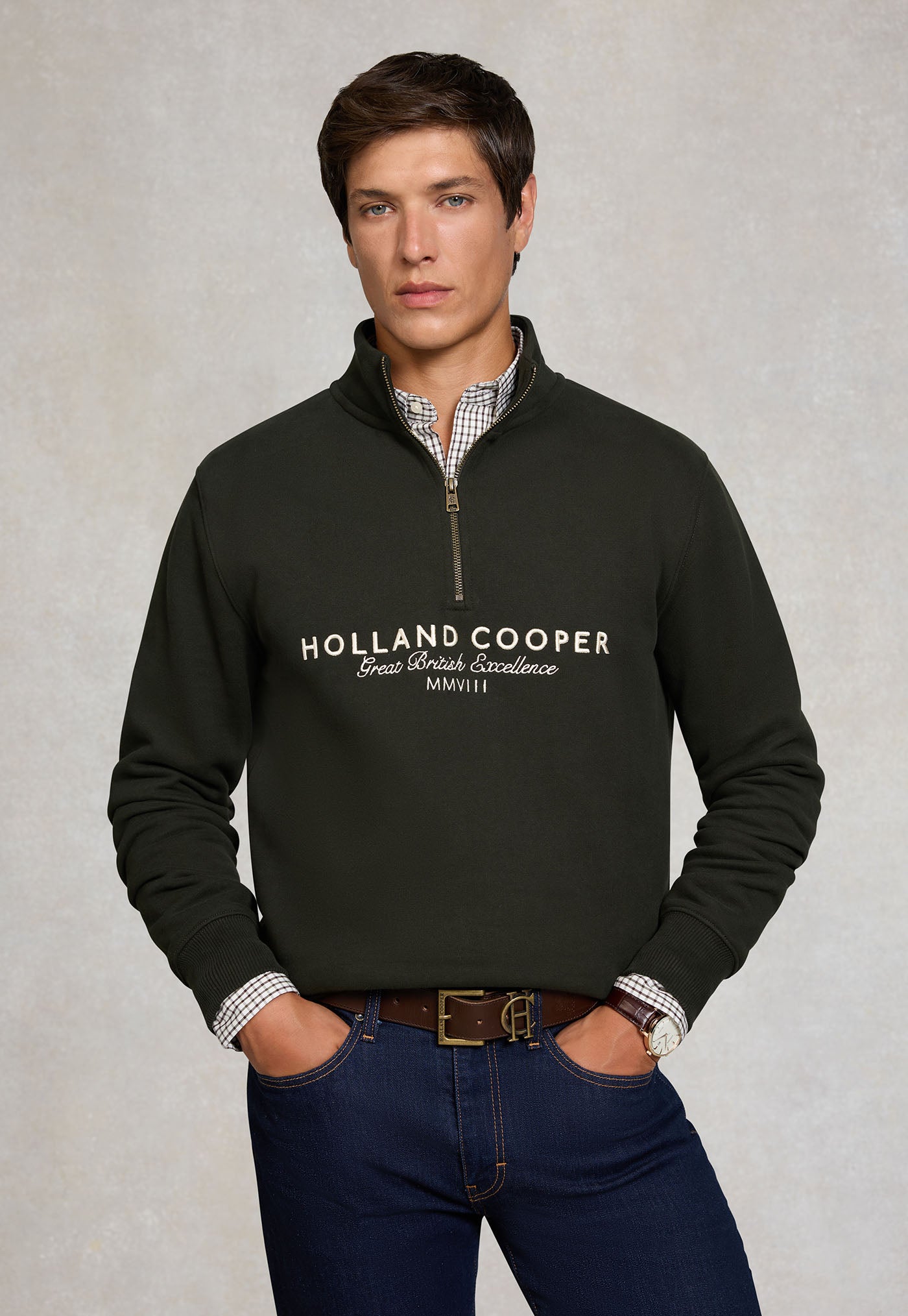 Men's Sporting Goods Zip Henley - Racing Green