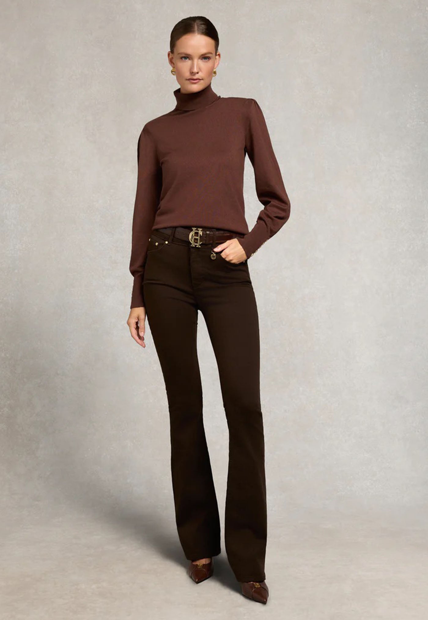 Structured Kelsie Roll Neck Knit - Cocoa