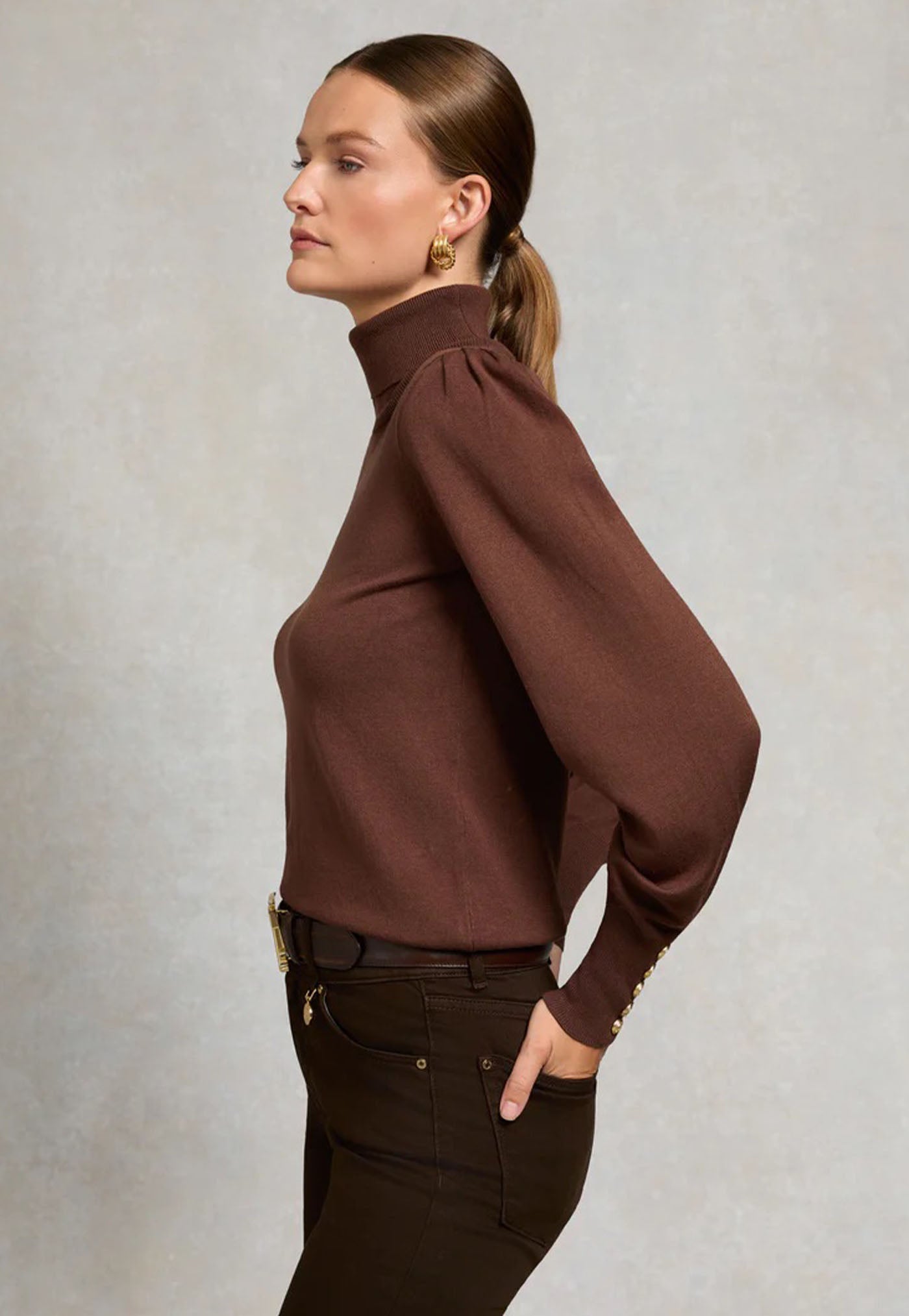 Structured Kelsie Roll Neck Knit - Cocoa