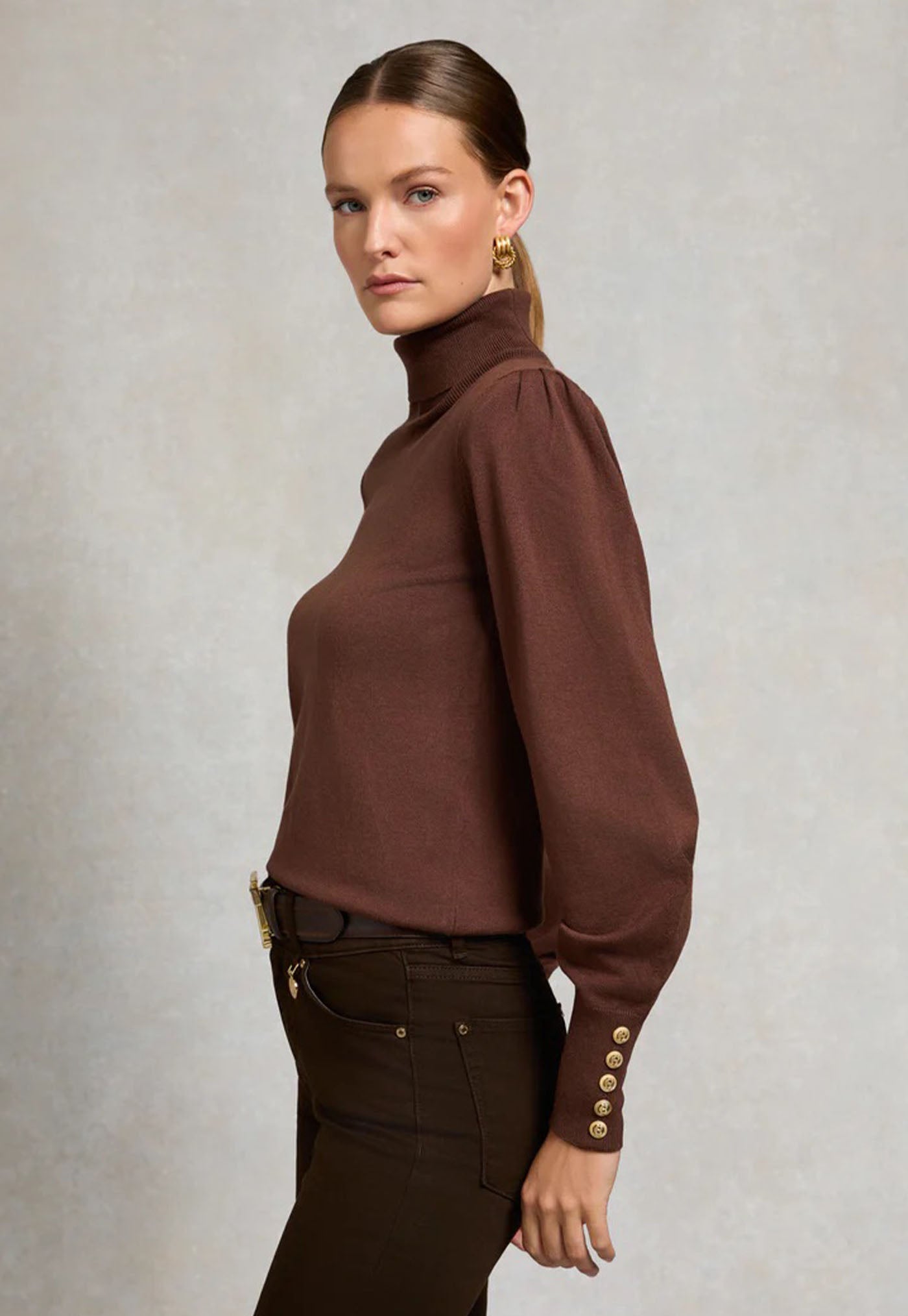 Structured Kelsie Roll Neck Knit - Cocoa