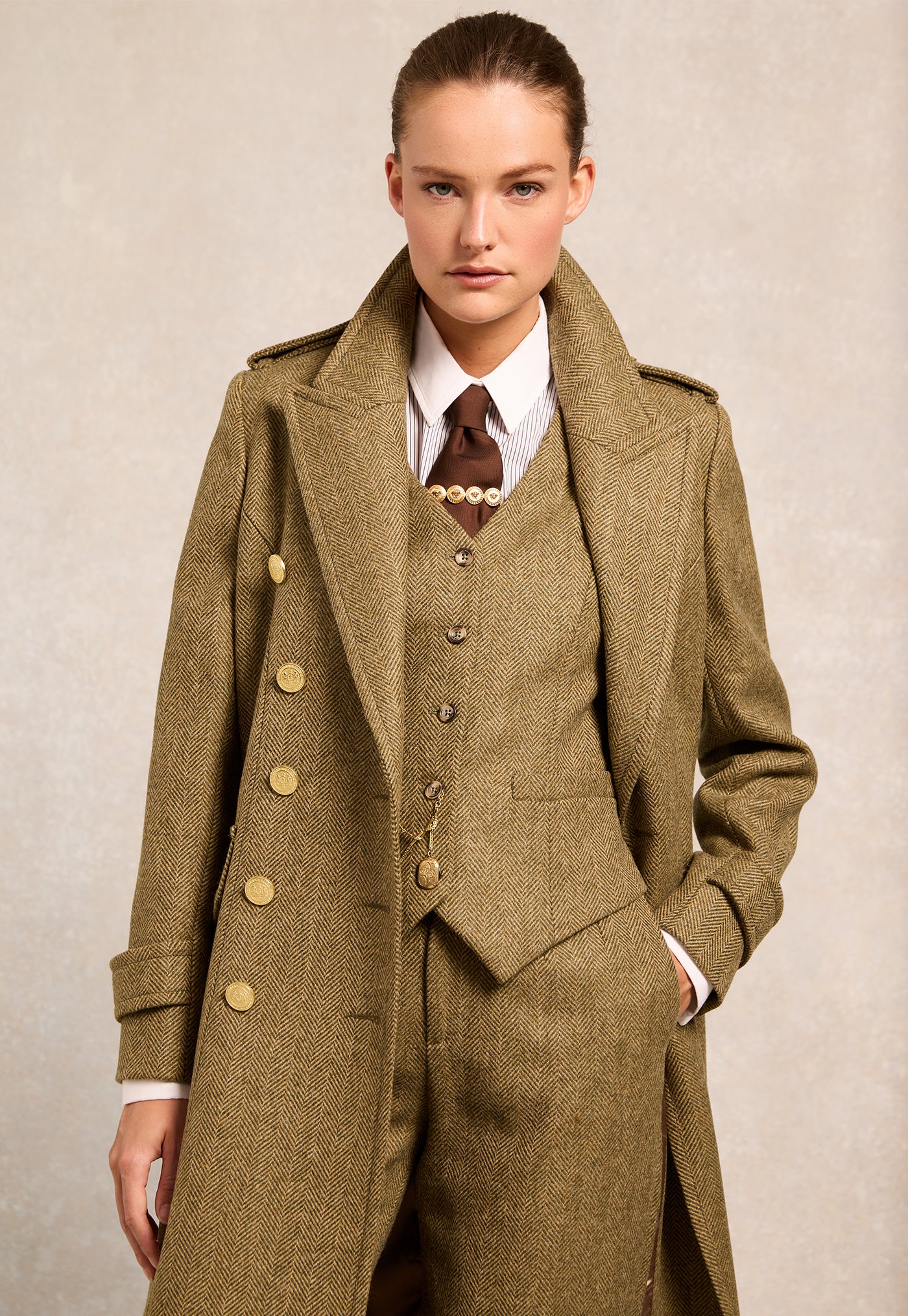 The Great Coat - Moss Herringbone
