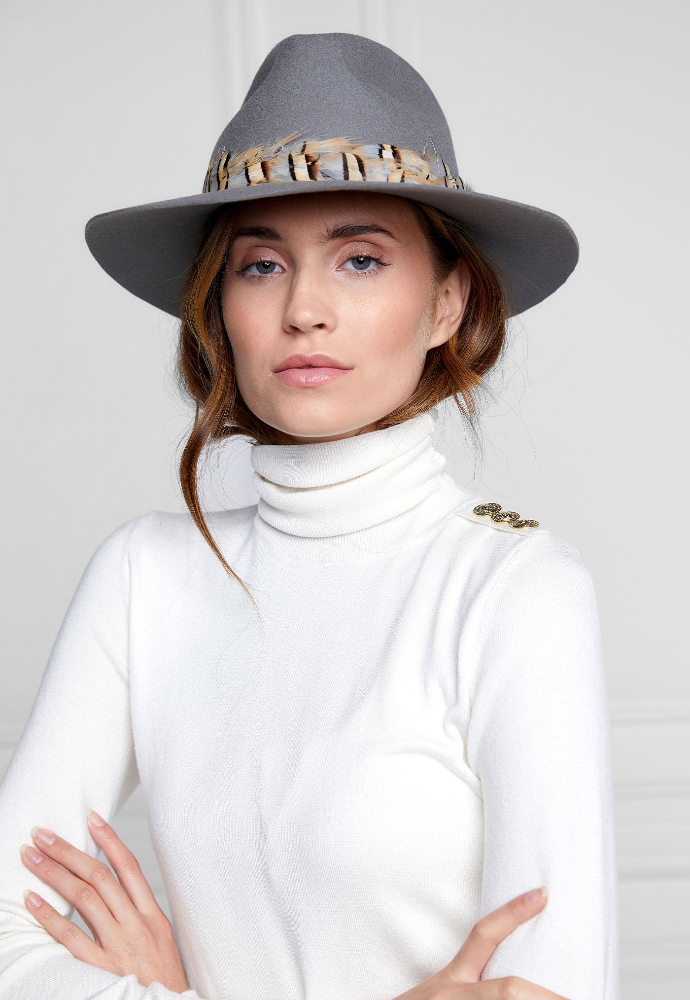 Trilby Hat Double Feather Band - Light Grey