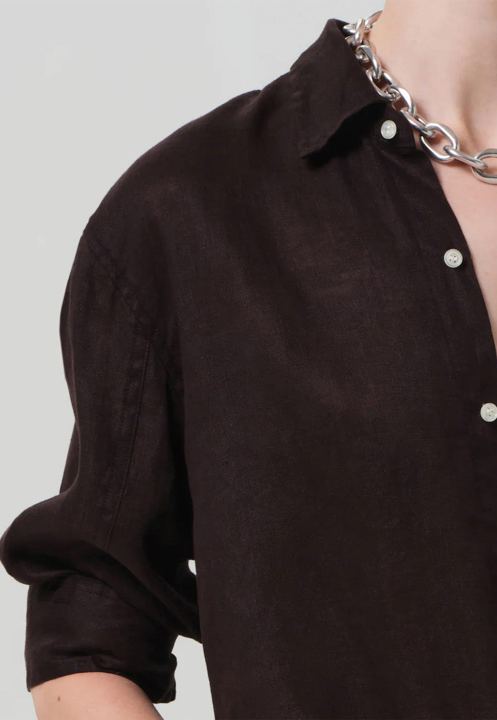 Kayla Shrunken Linen Shirt - Chocolate