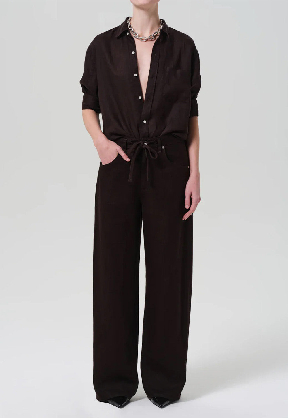 Kayla Shrunken Linen Shirt - Chocolate