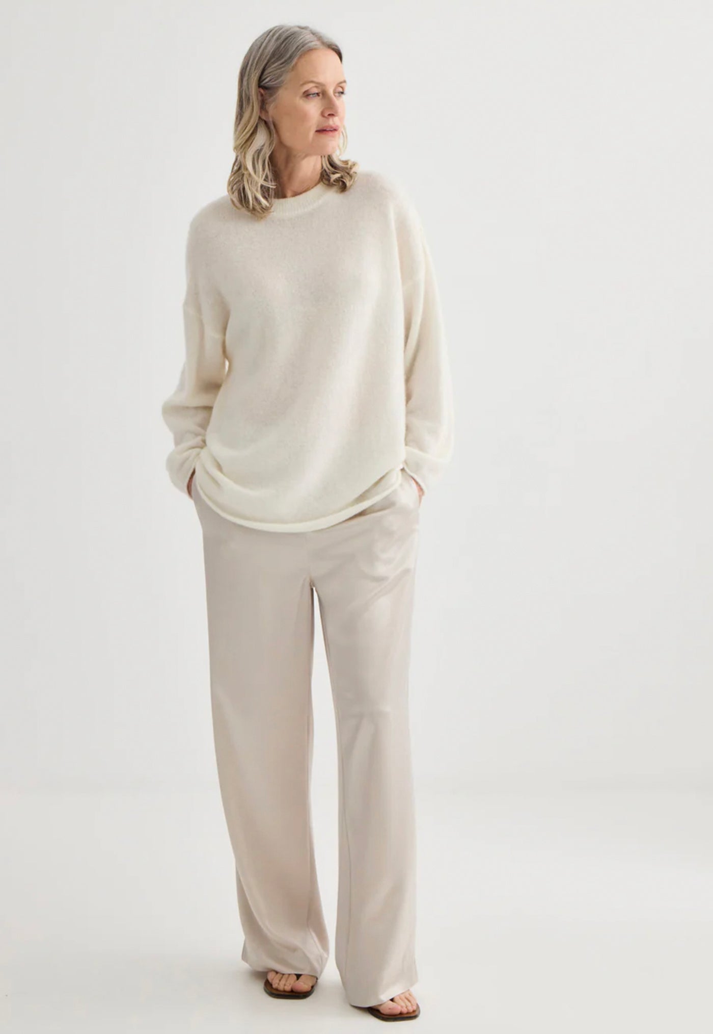 Alpaca Sweater with Scarf - Ivory