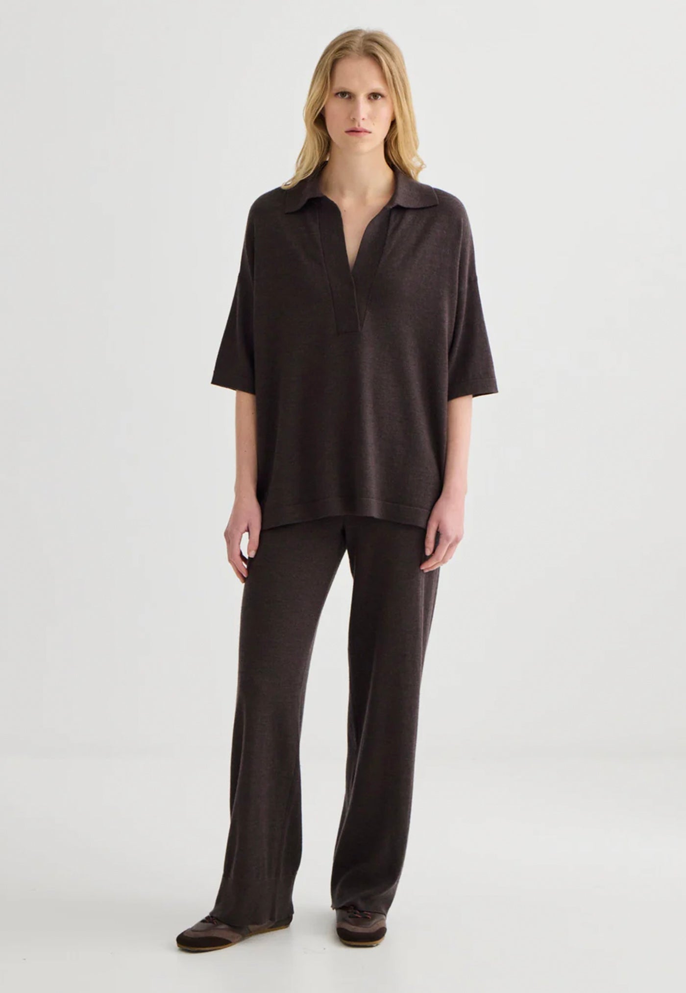 Wide Leg Merino Knit Pant - Truffle