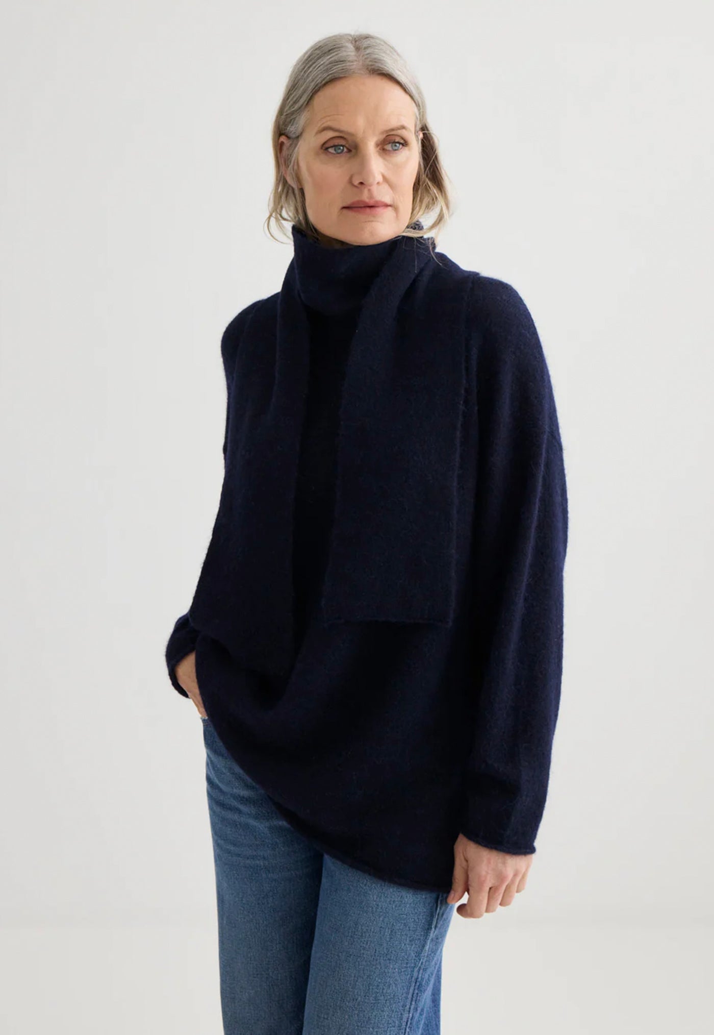 Alpaca Sweater with Scarf - Midnight