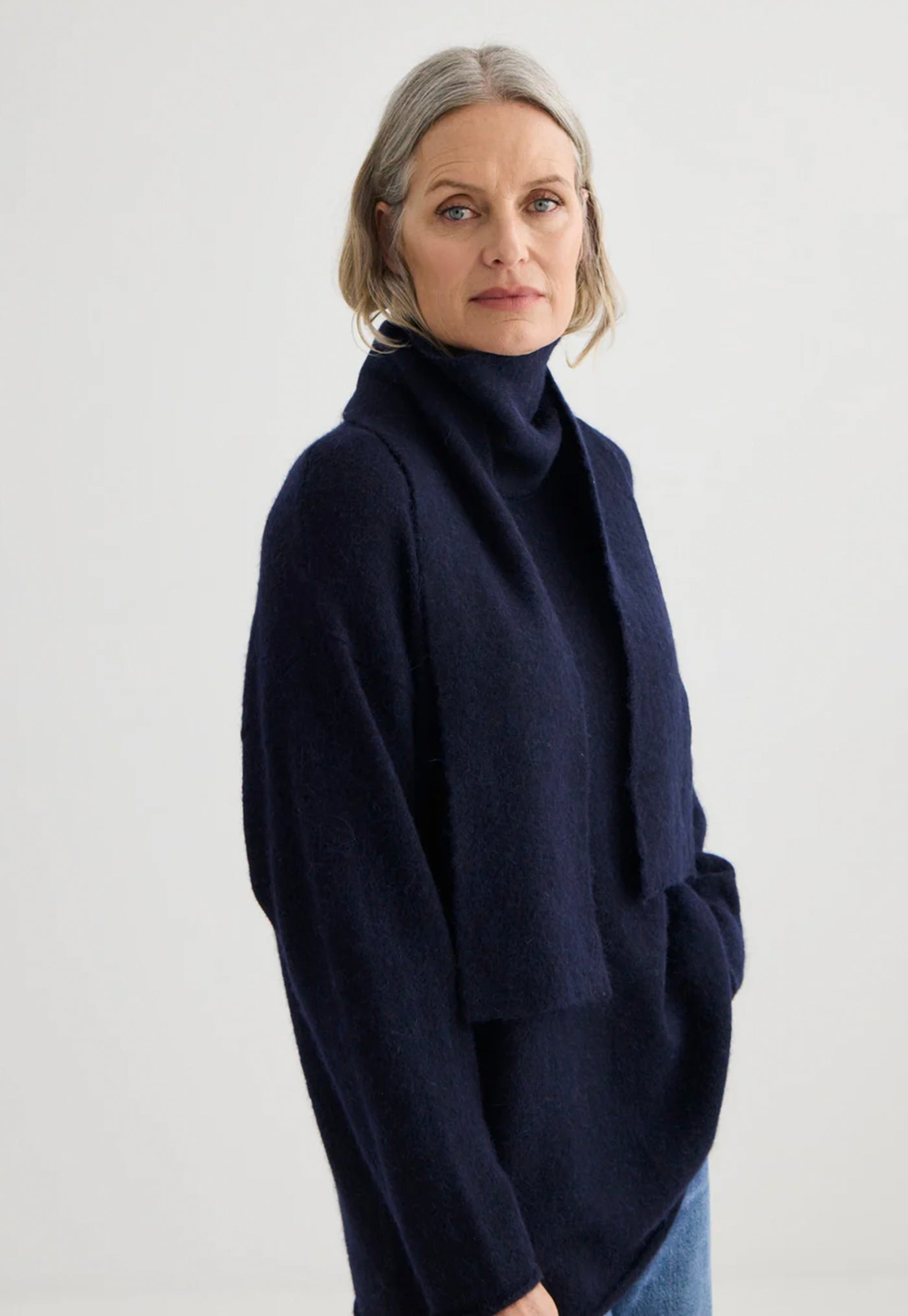 Alpaca Sweater with Scarf - Midnight
