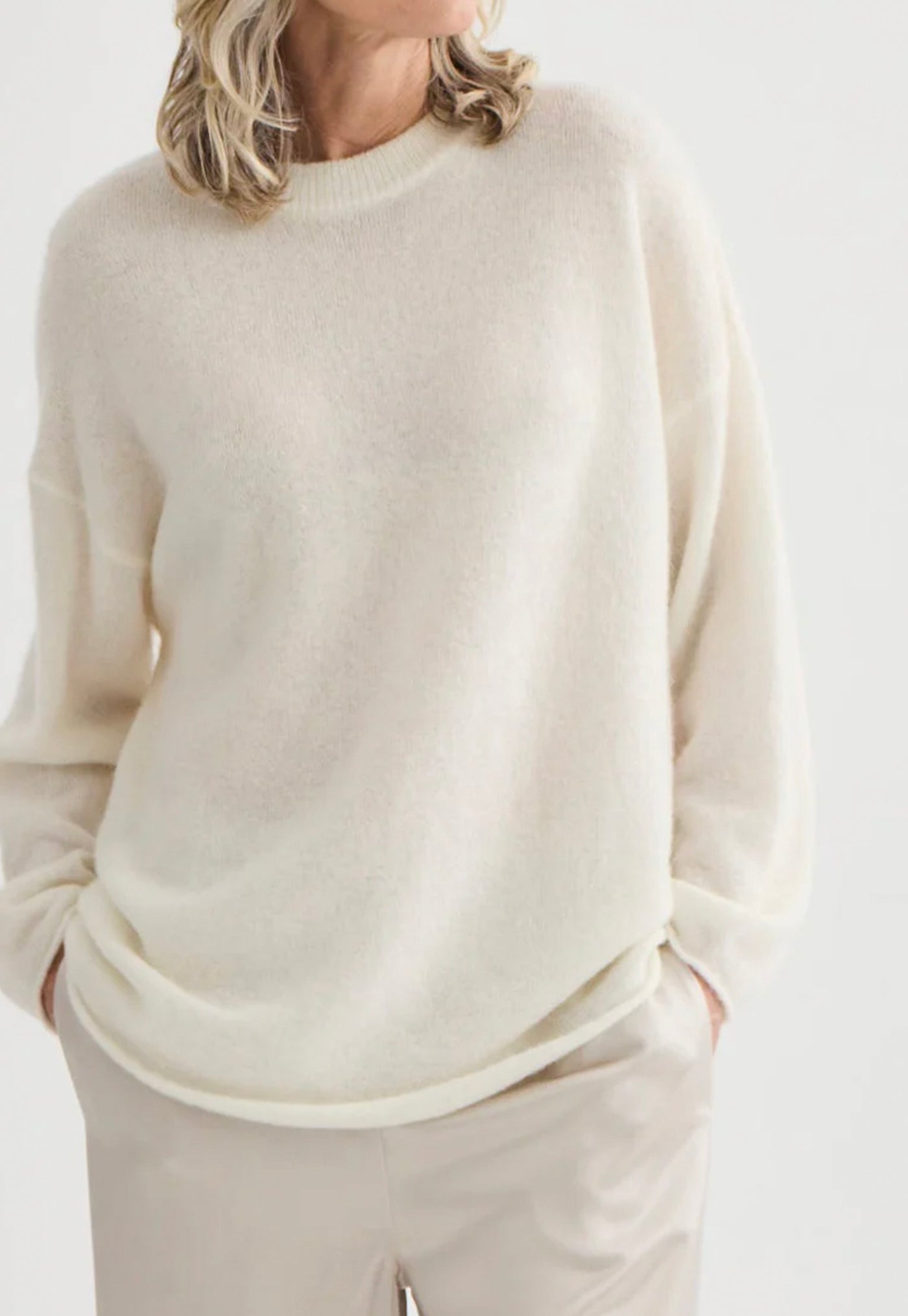 Alpaca Sweater with Scarf - Ivory