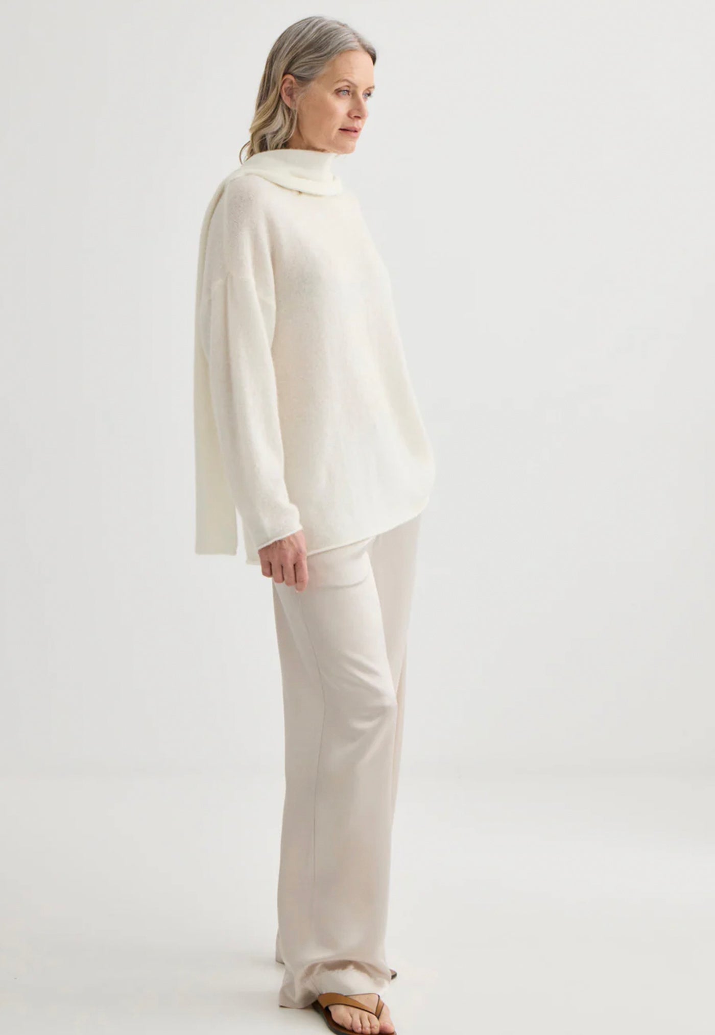 Alpaca Sweater with Scarf - Ivory