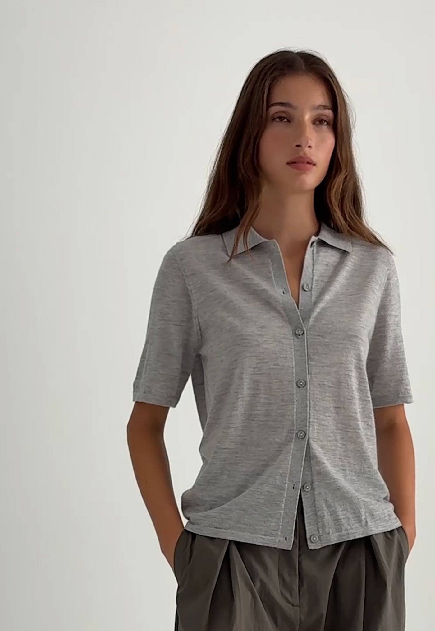 Featherlight Cashmere Shirt - Grey Marle