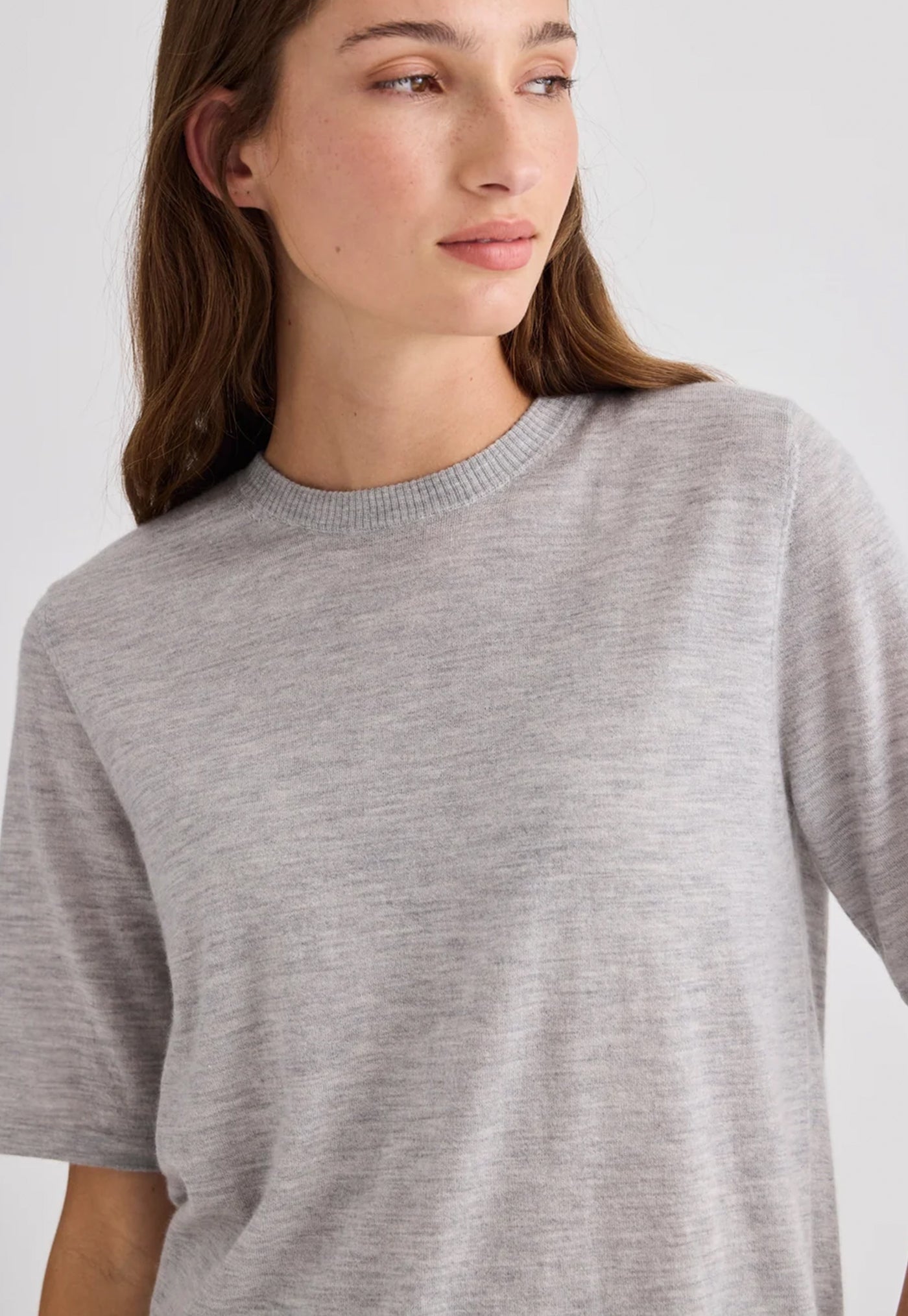 Featherlight Pure Cashmere T-Shirt - Grey Marle