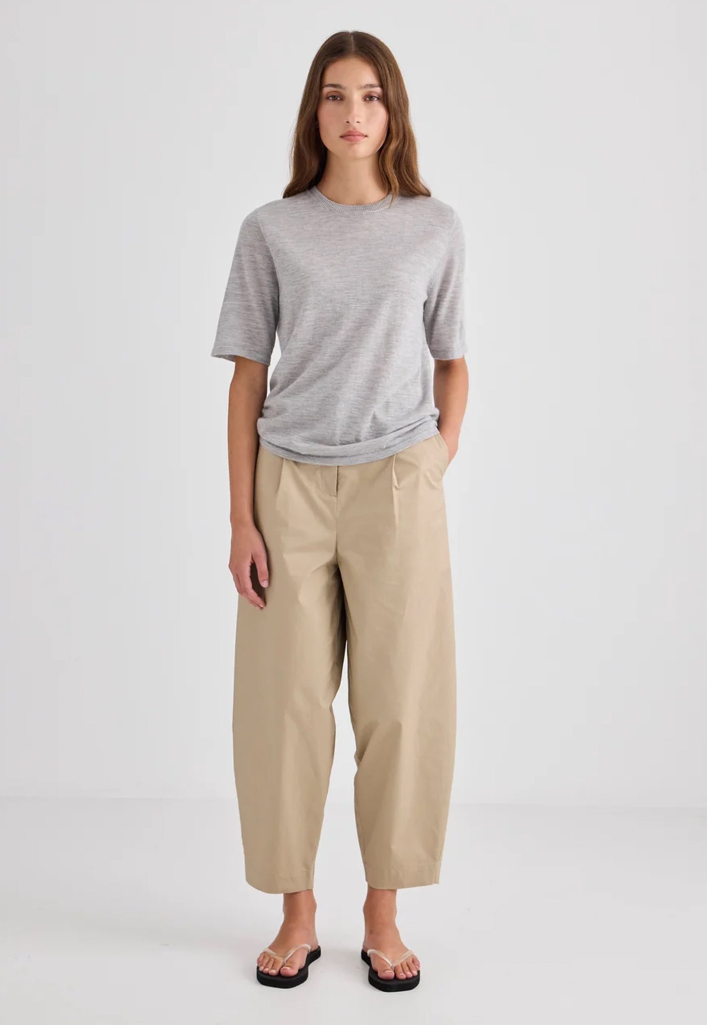 Featherlight Pure Cashmere T-Shirt - Grey Marle