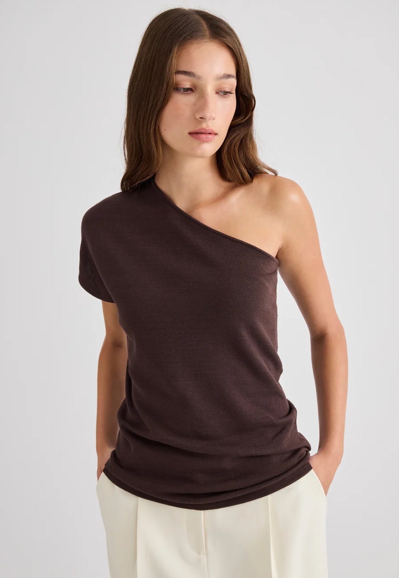 Signe One Shoulder Top - Chocolate