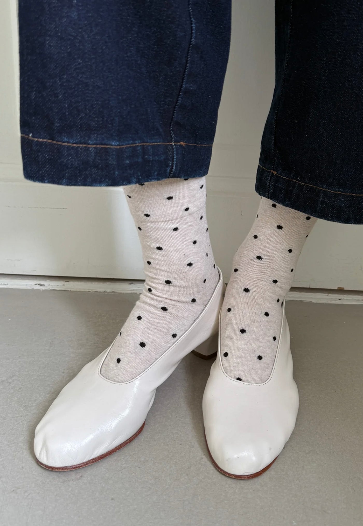 Polka Dot Sneaker Socks - Oatmeal/Black