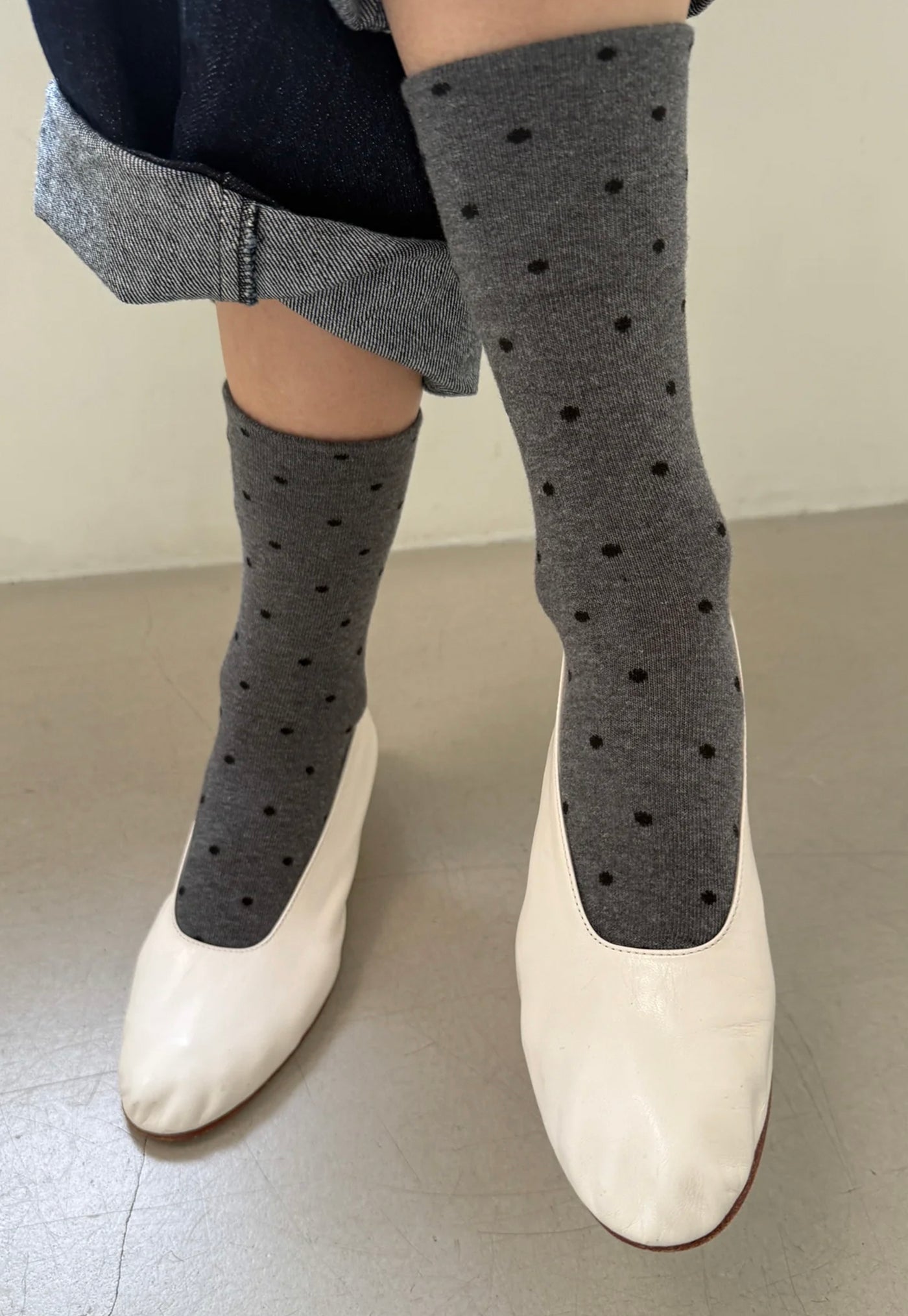 Polka Dot Sneaker Socks - Charcoal/Black
