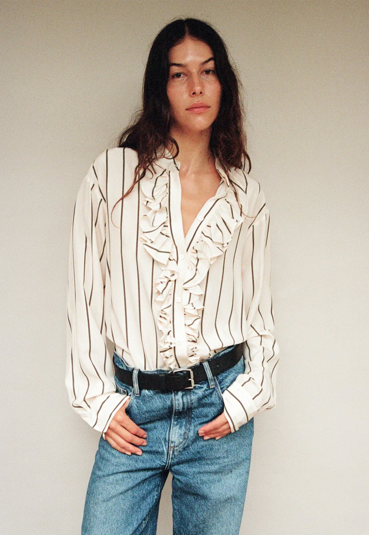 For The Frill Of It Shirt - Marshmallow & Olive Stripe