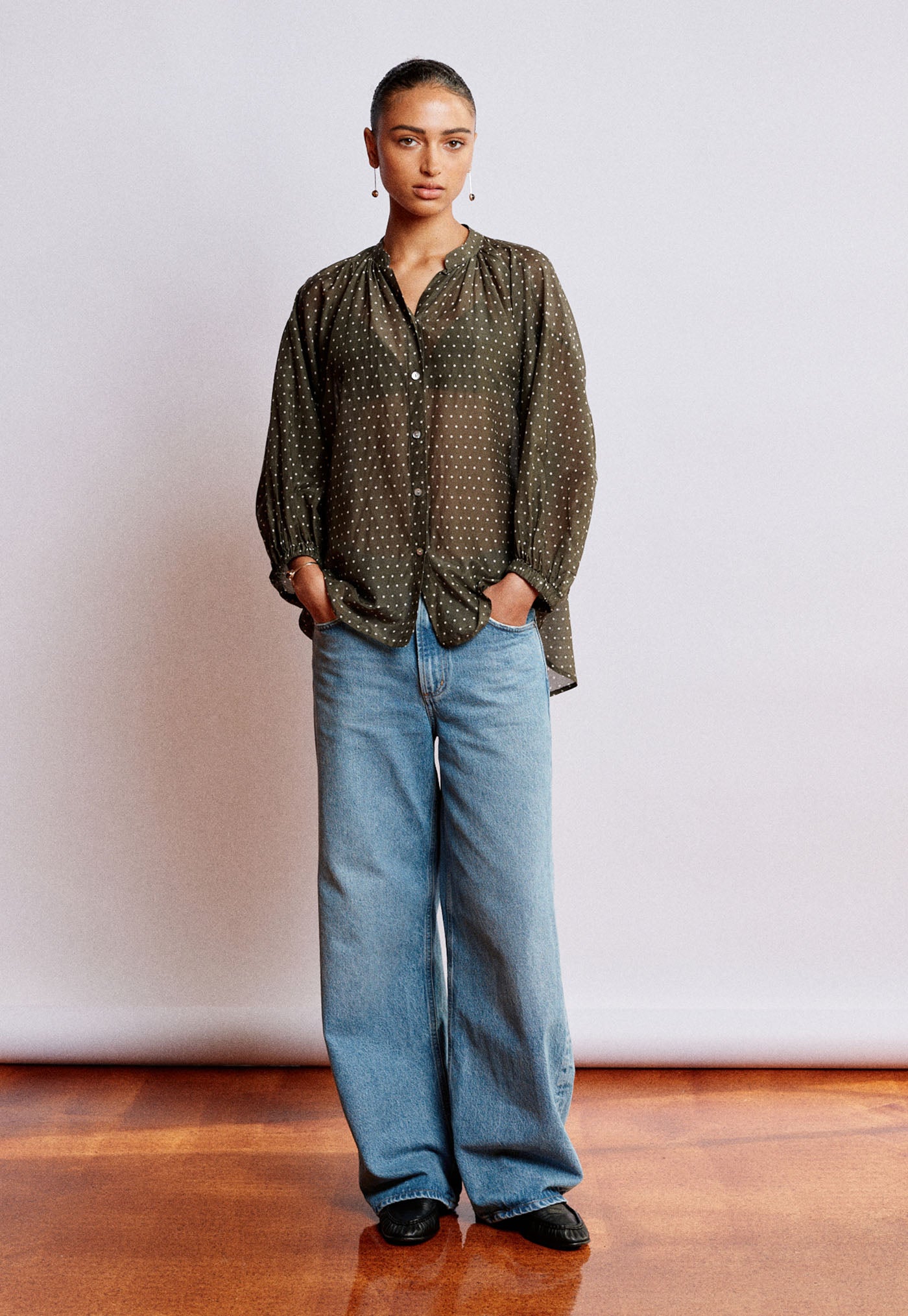 Everyday Blouse - Olive Polka Dot